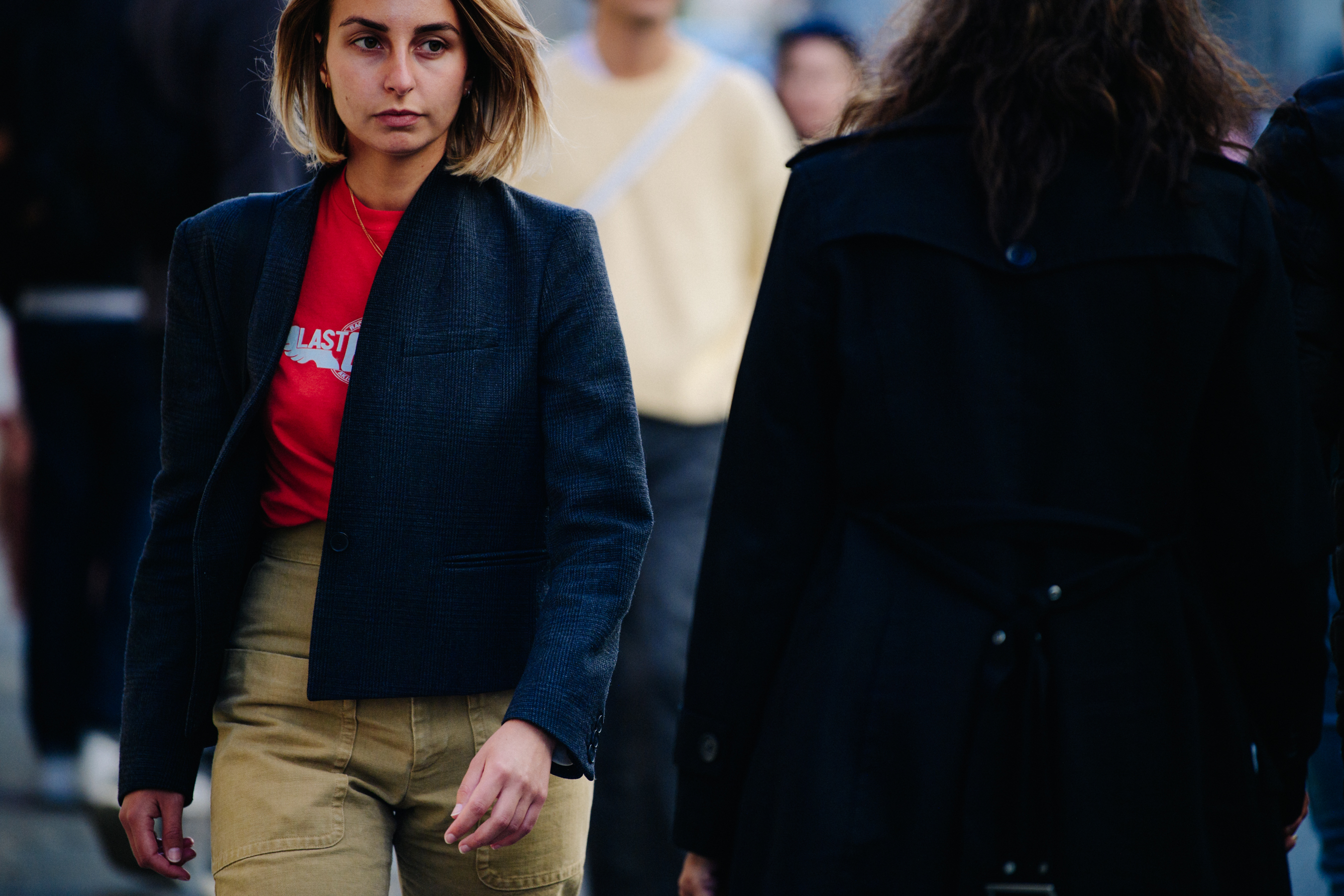 Woman wearing wool blazer