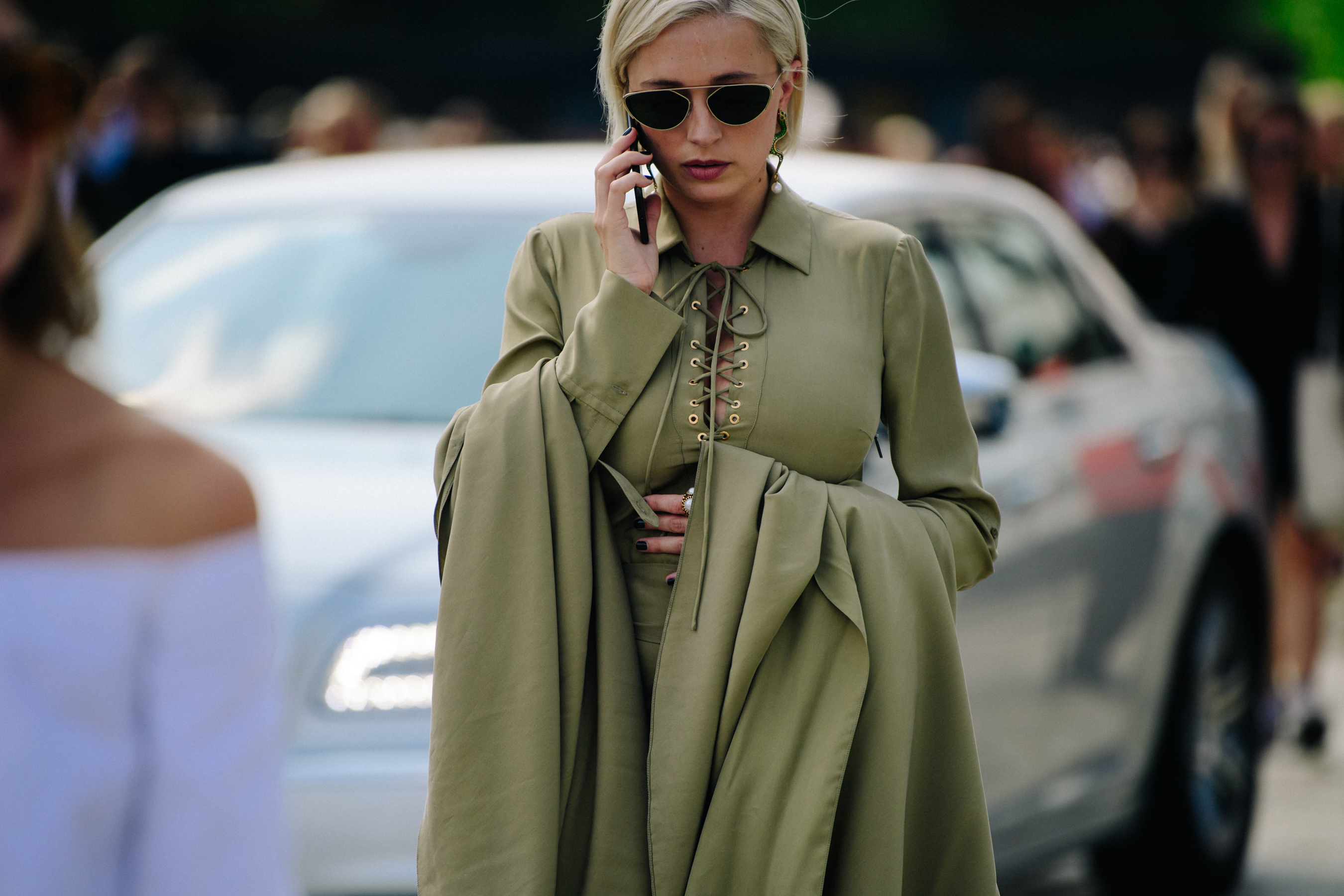 Woman wearing green dress