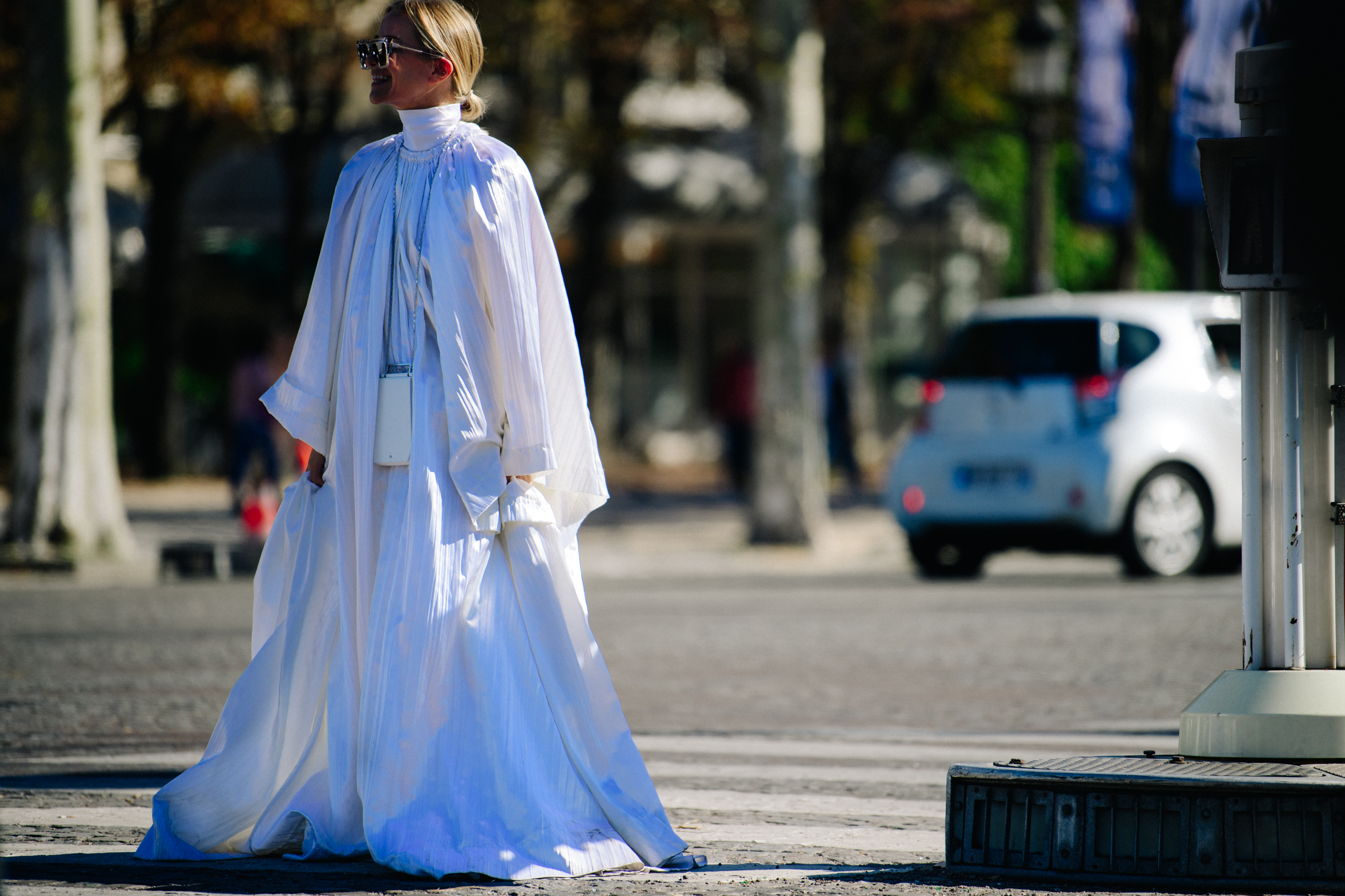 Woman wearing long white dress