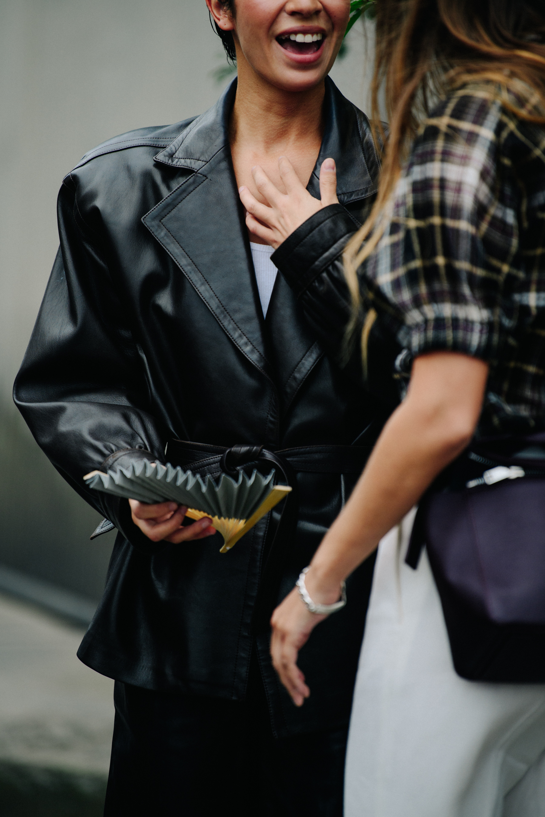 Woman wearing leather jacket