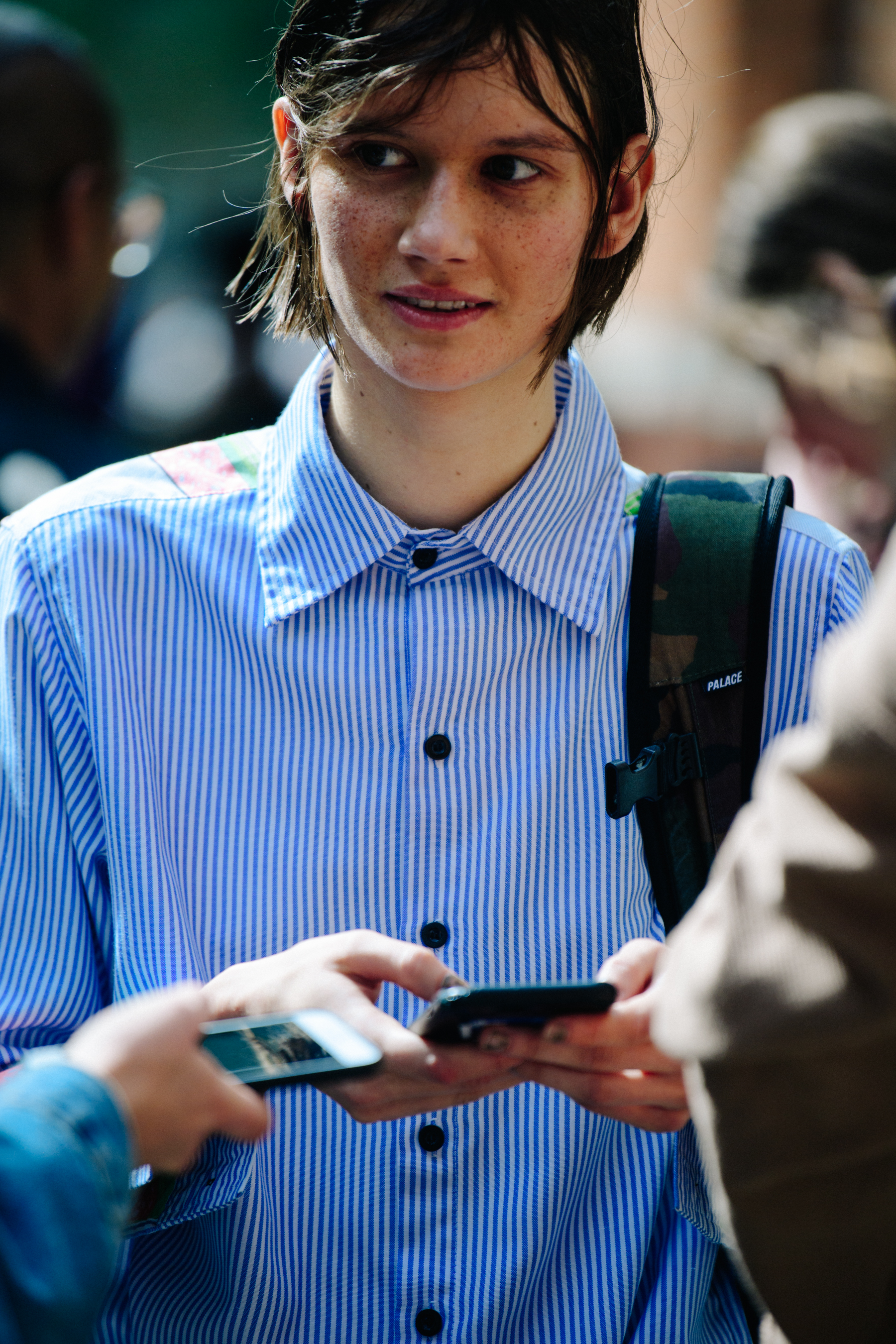 Czech model wearing striped shirt