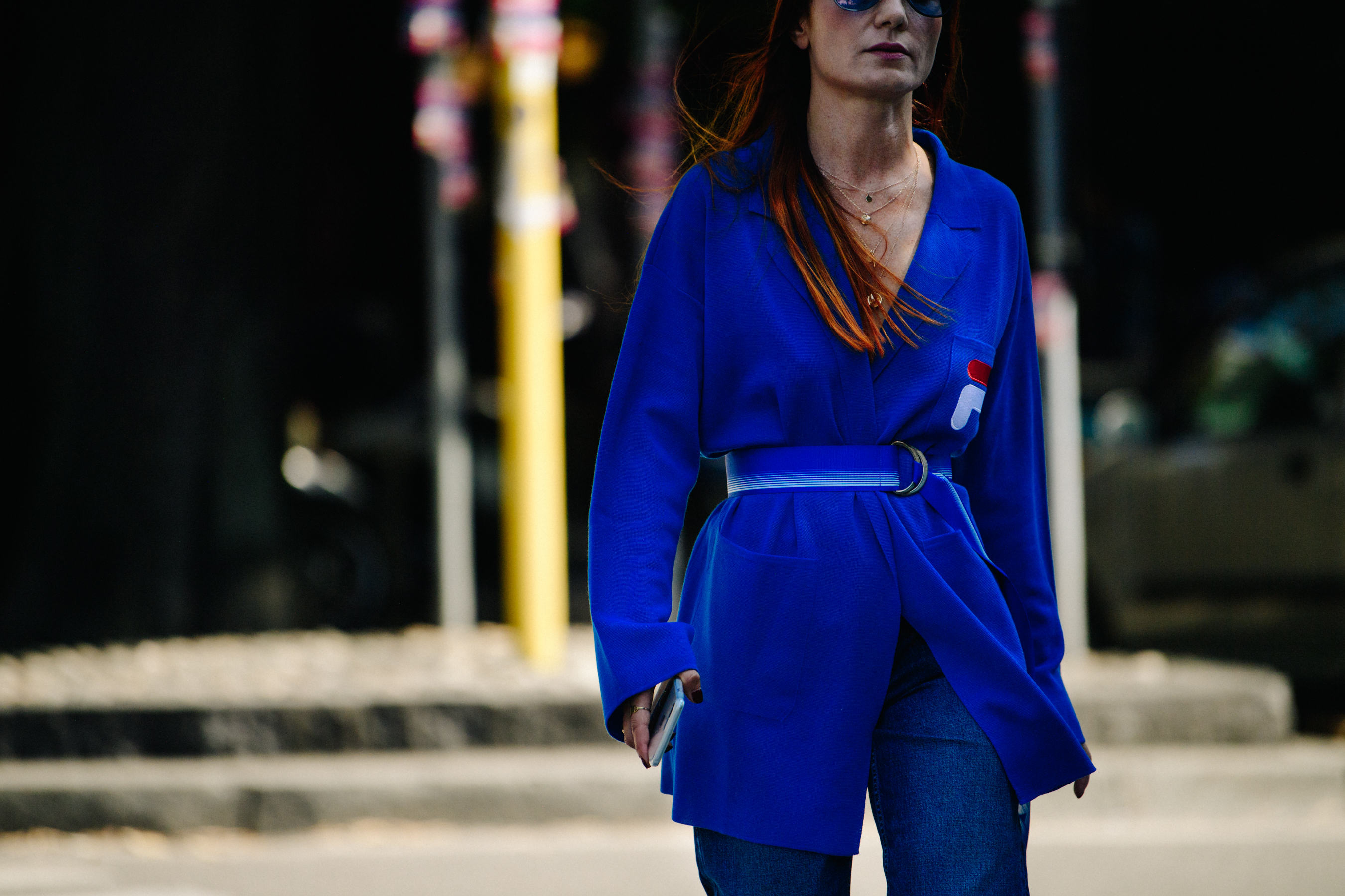 Woman wearing blue Fendi blazer