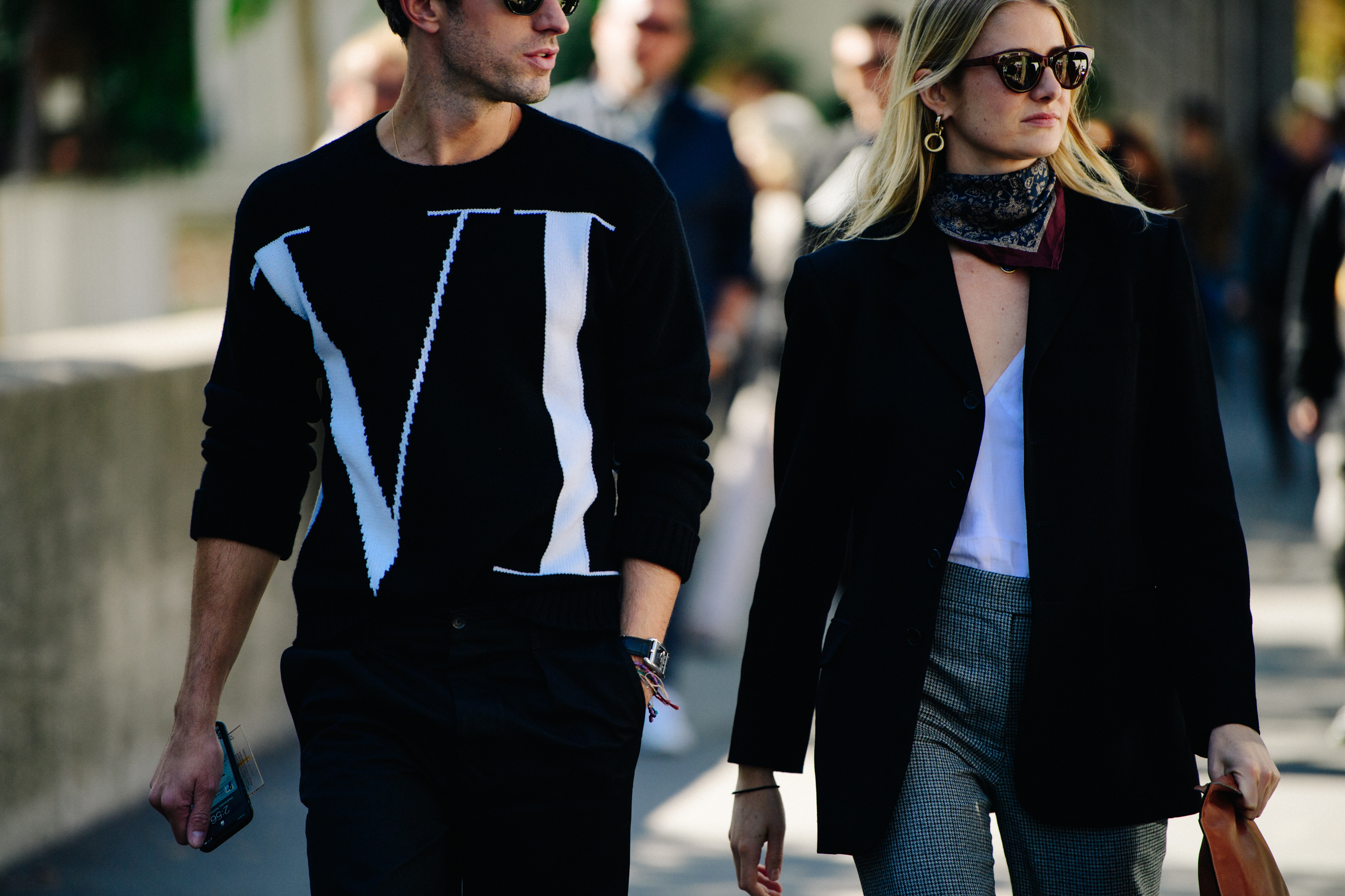 Couple wearing black and white outfits