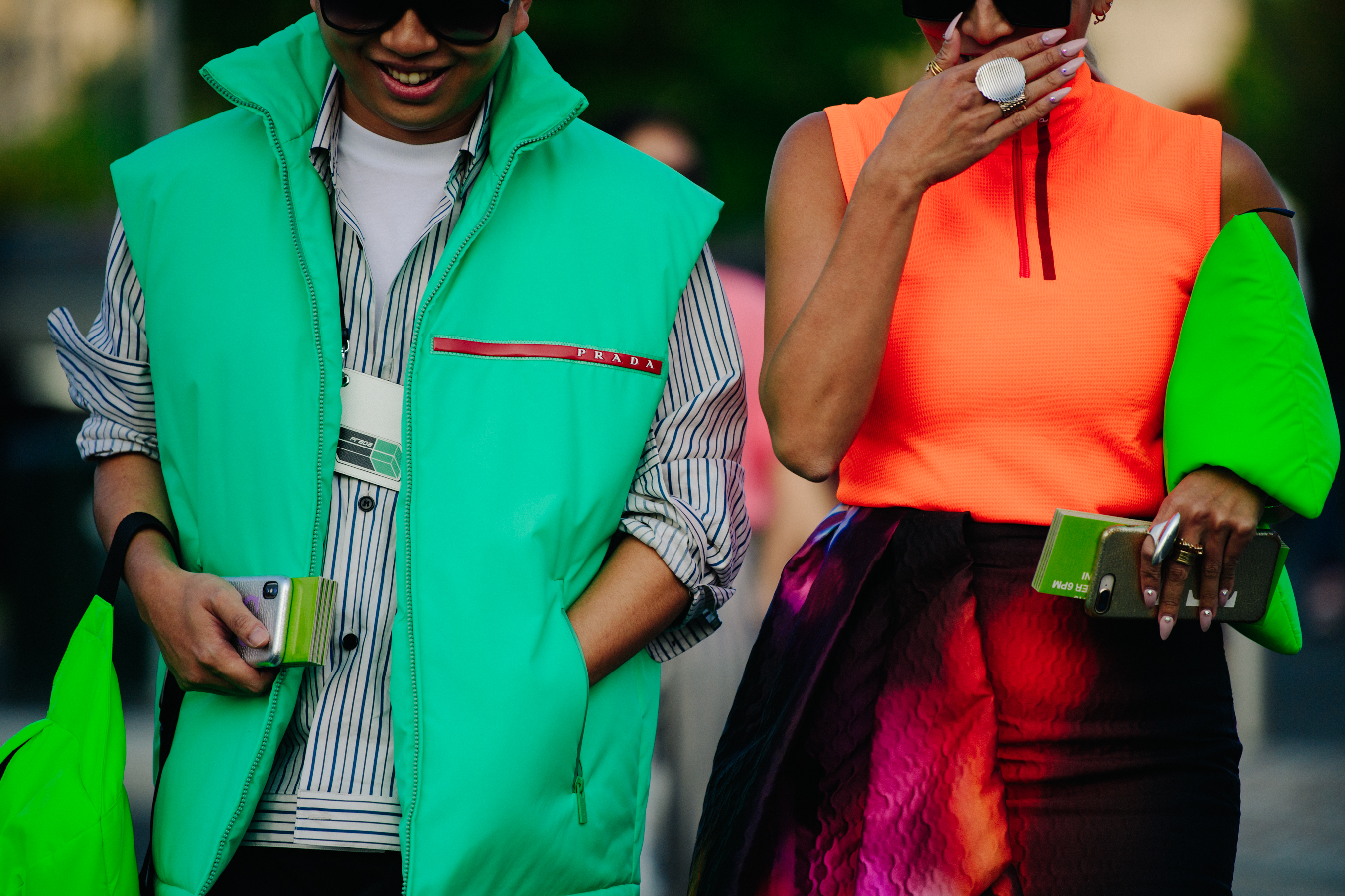 Couple wearing Prada outfits