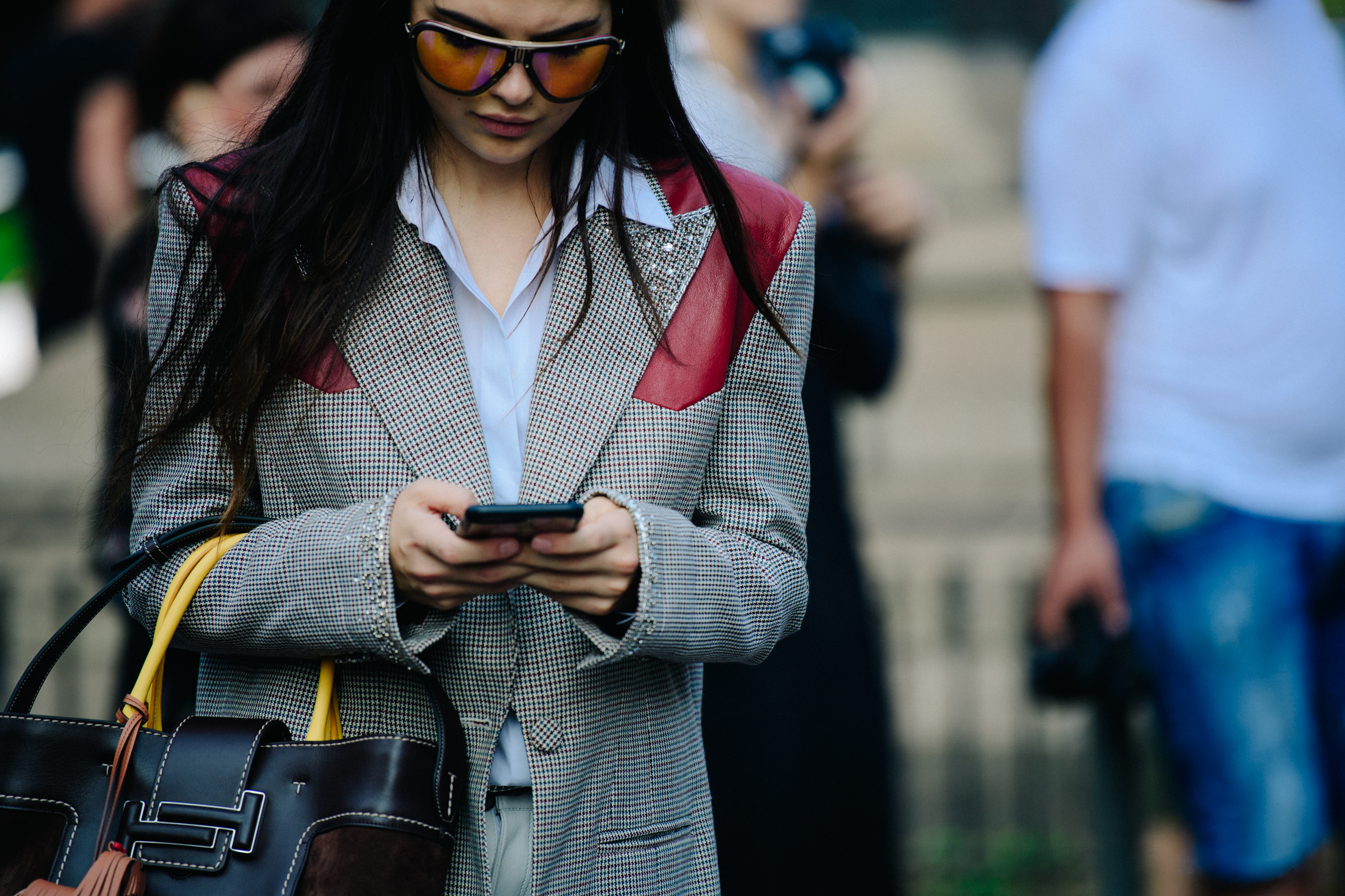 Italian blogger wearing check blazer
