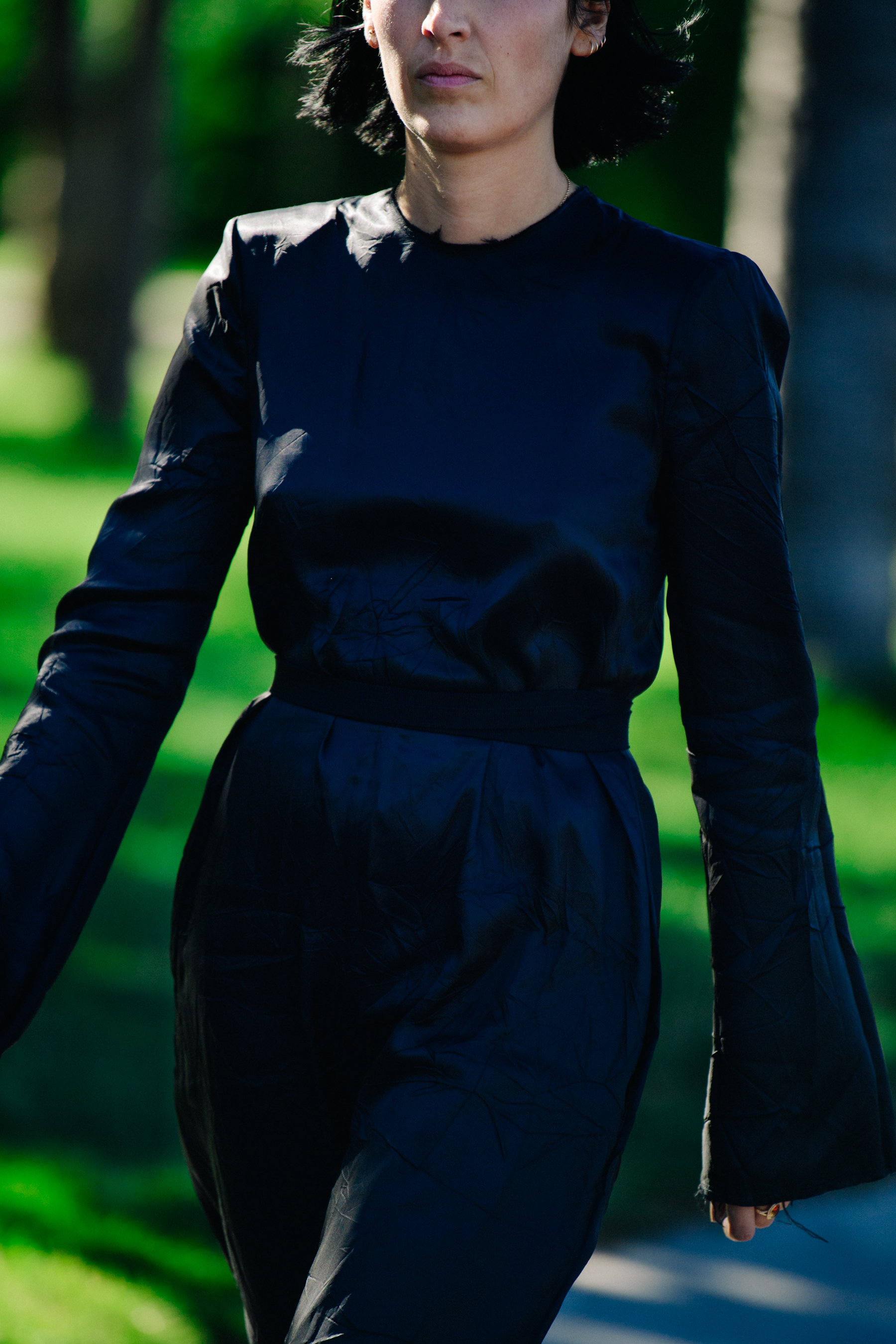 Woman wearing black jumpsuit