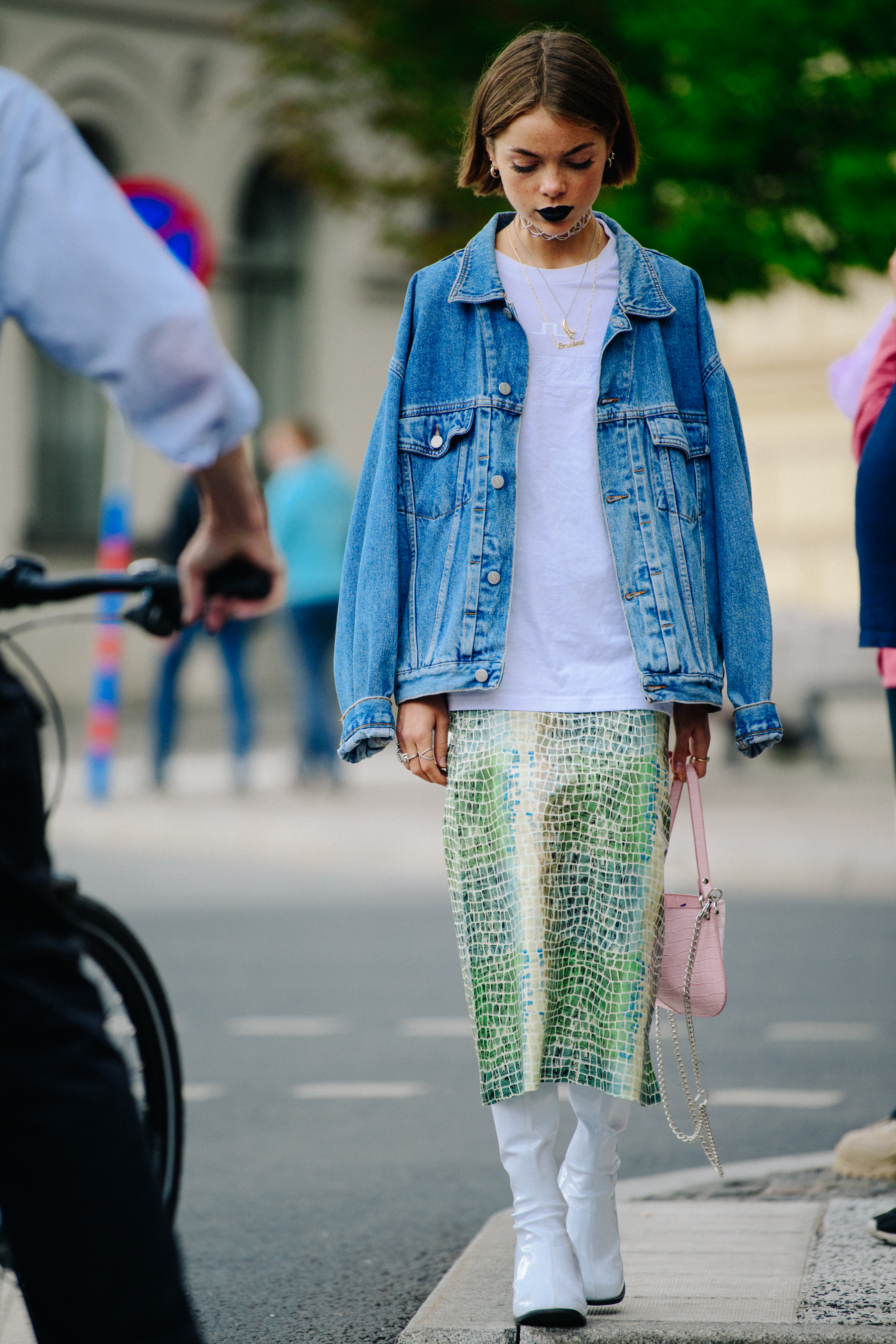 Woman wearing sequin skirt