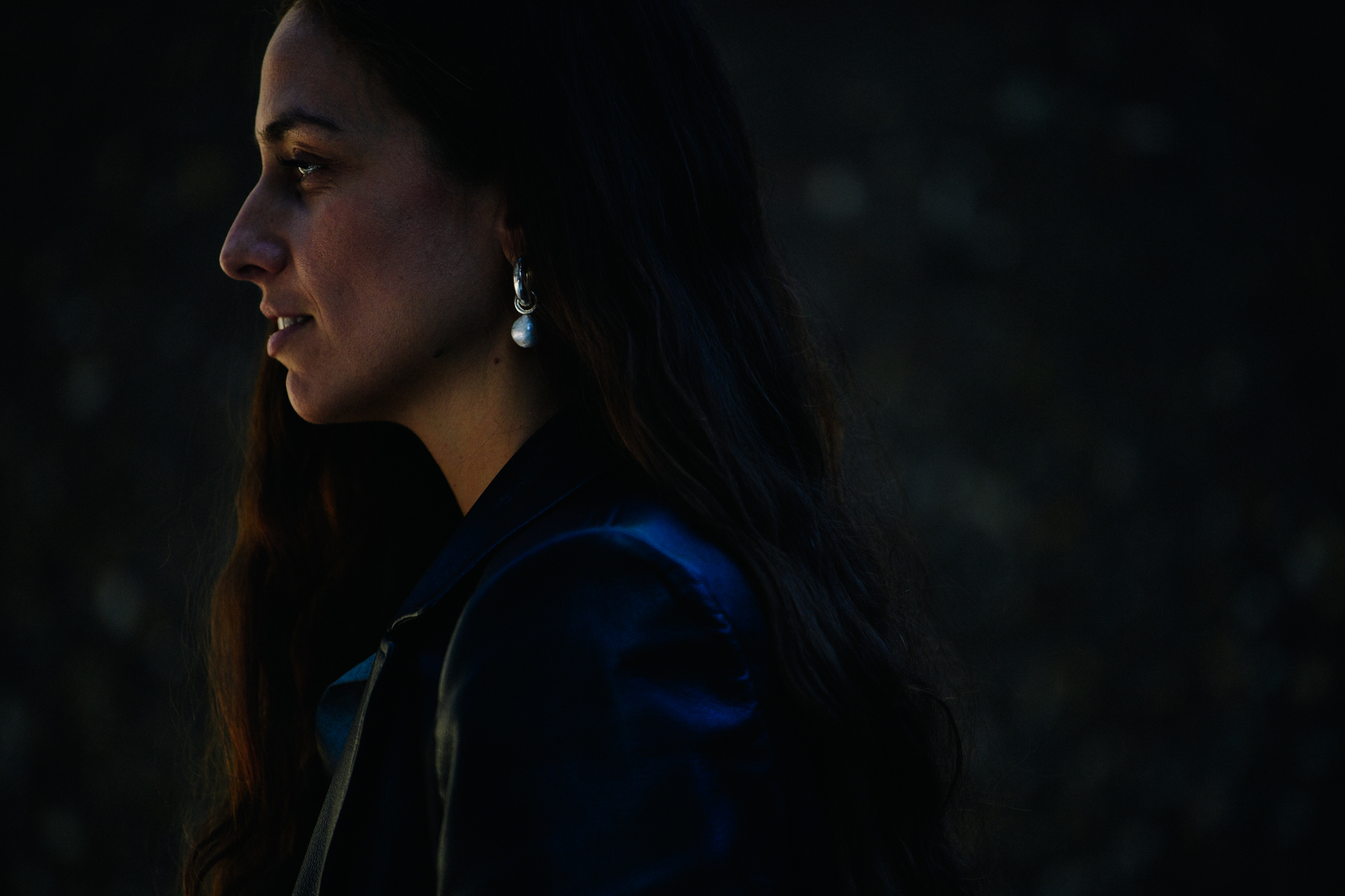 Woman wearing silver earring