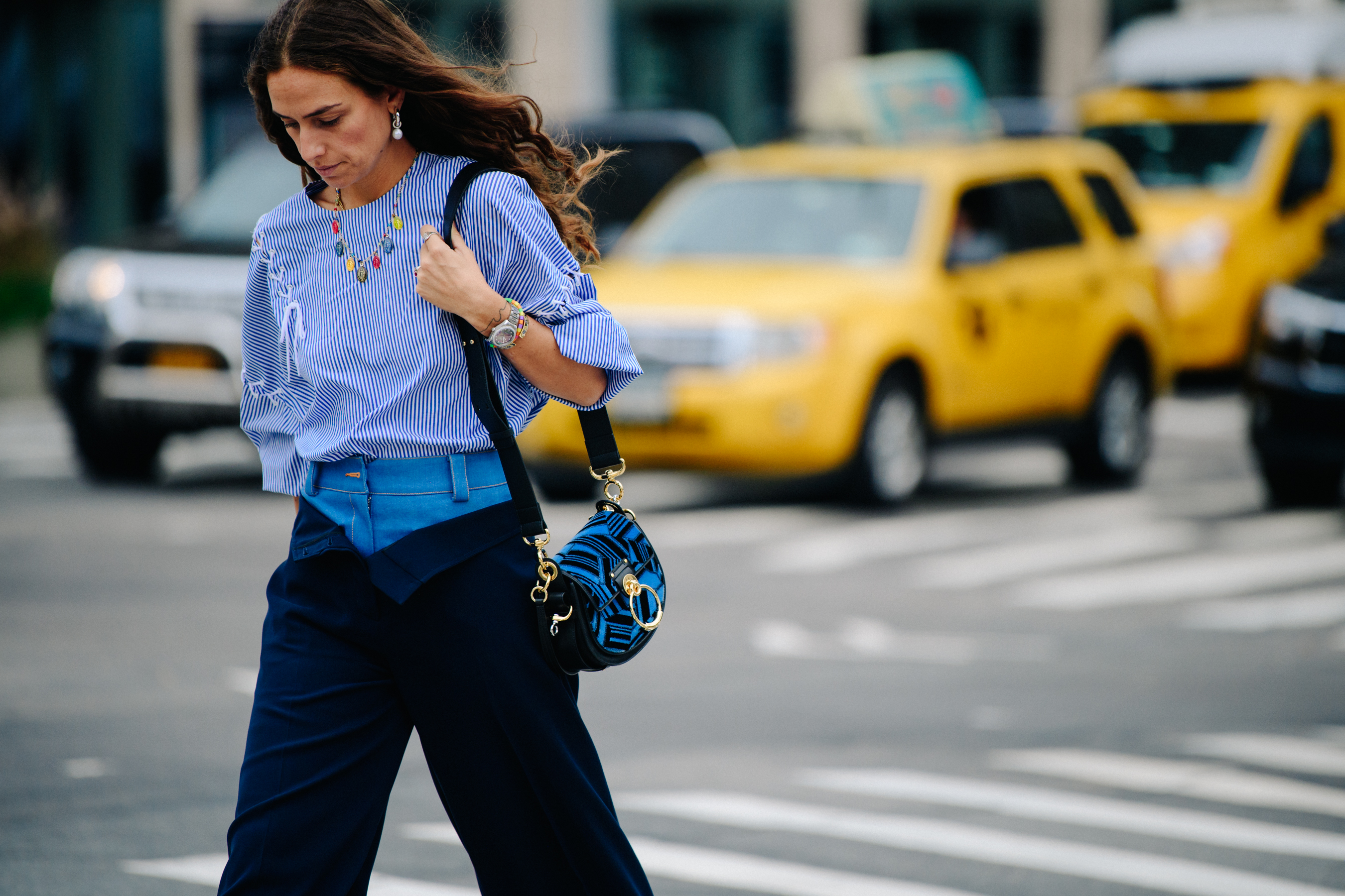 Woman wearing striped shirt