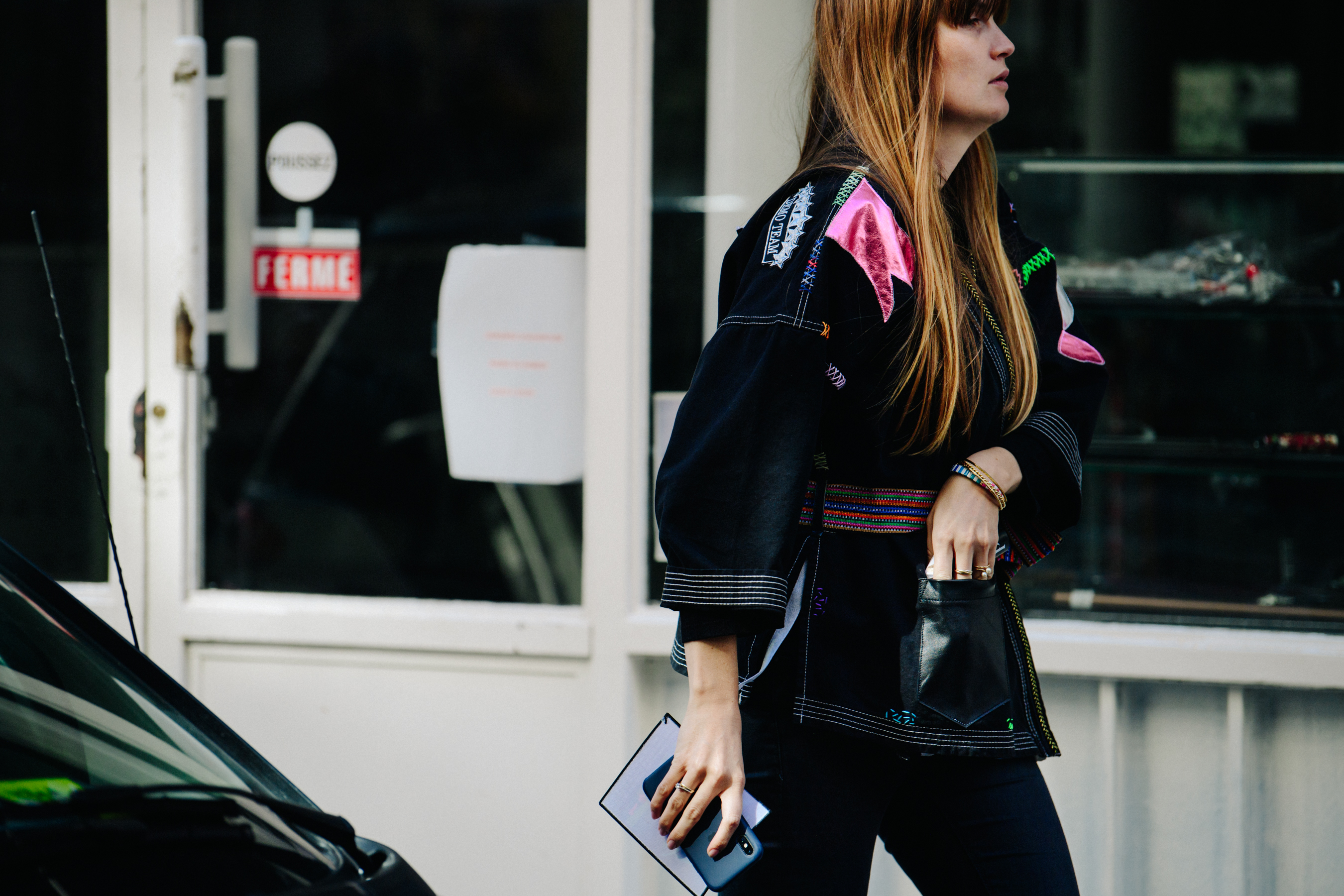 Woman wearing colourful detail jacket