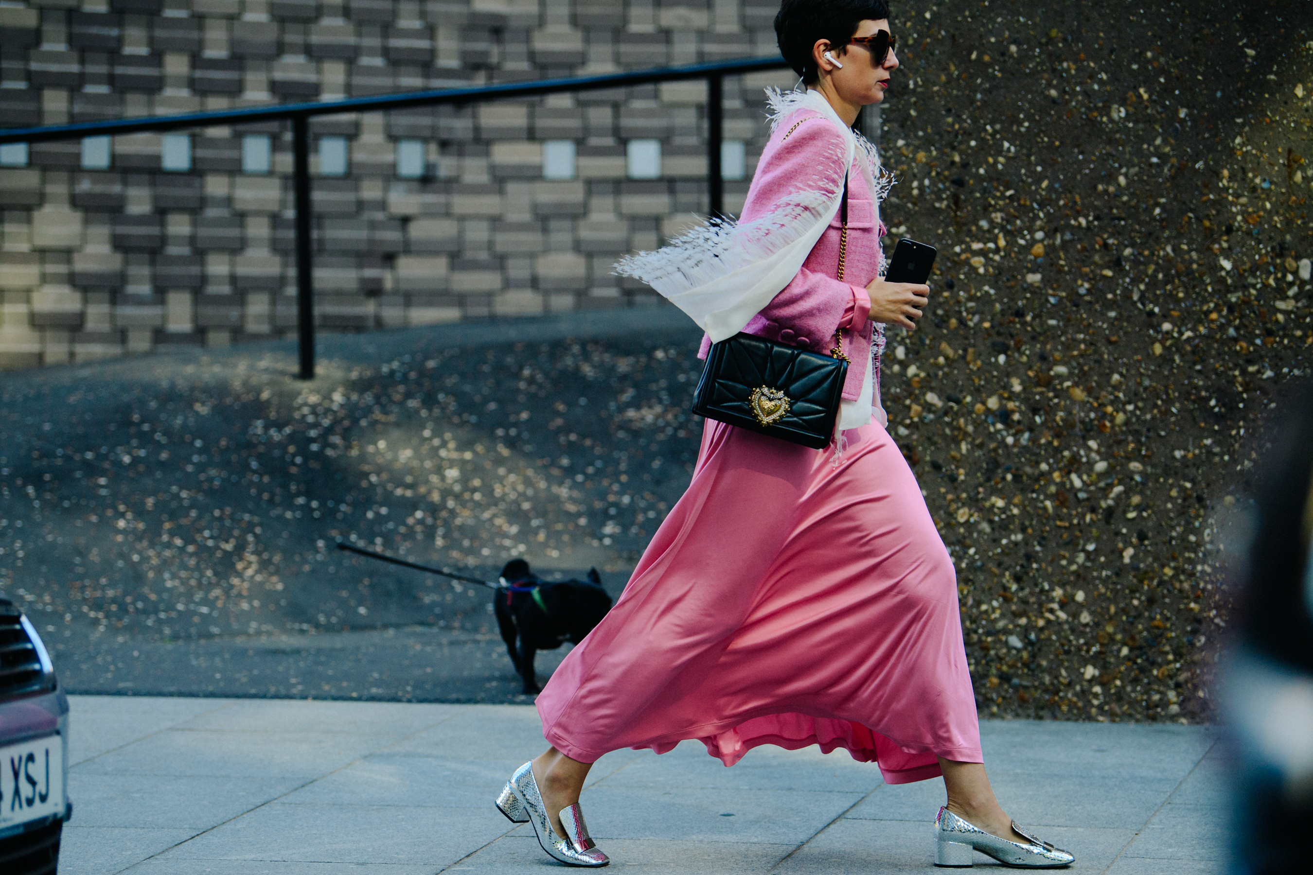 Woman wearing pink dress