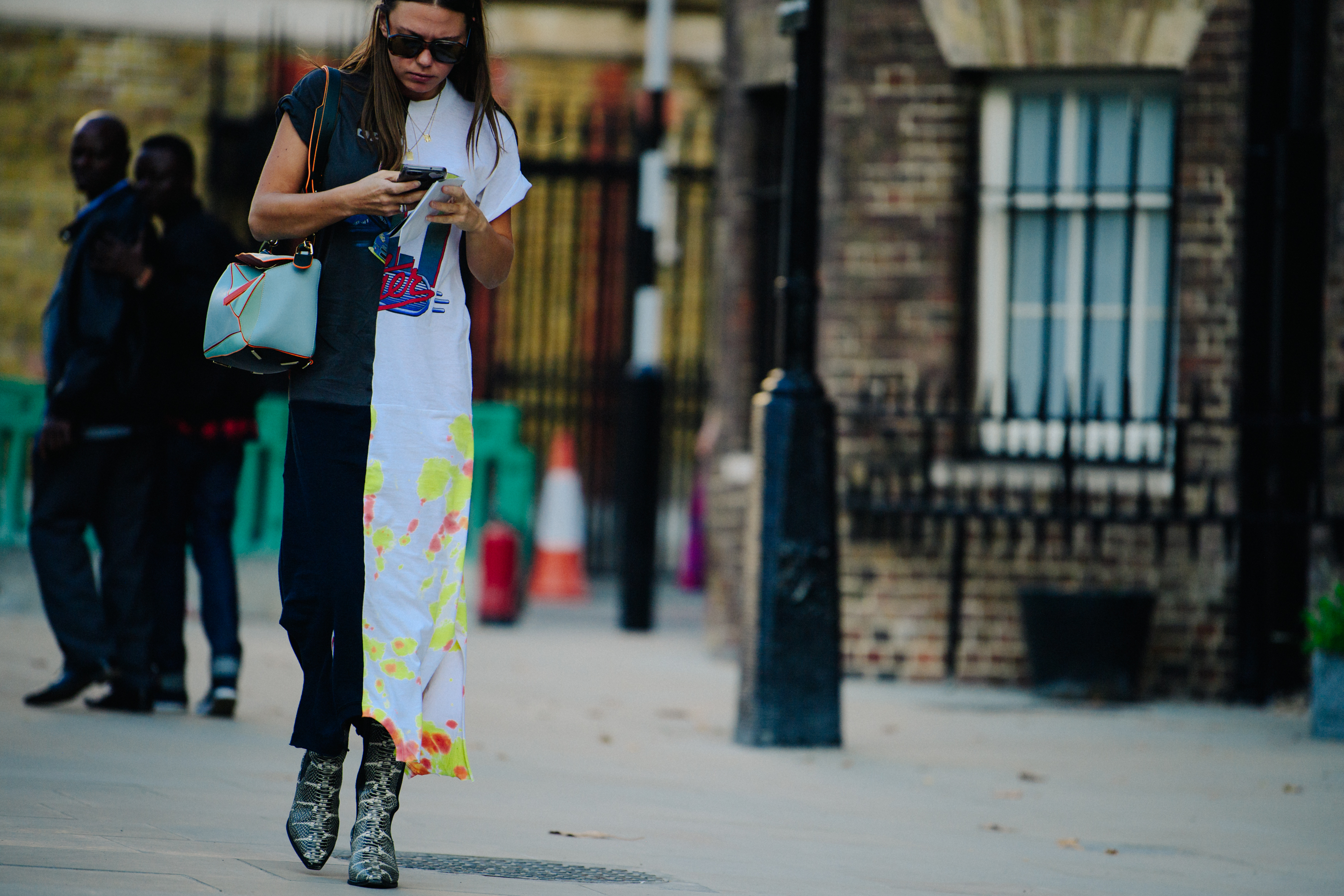 Woman wearing patched dress