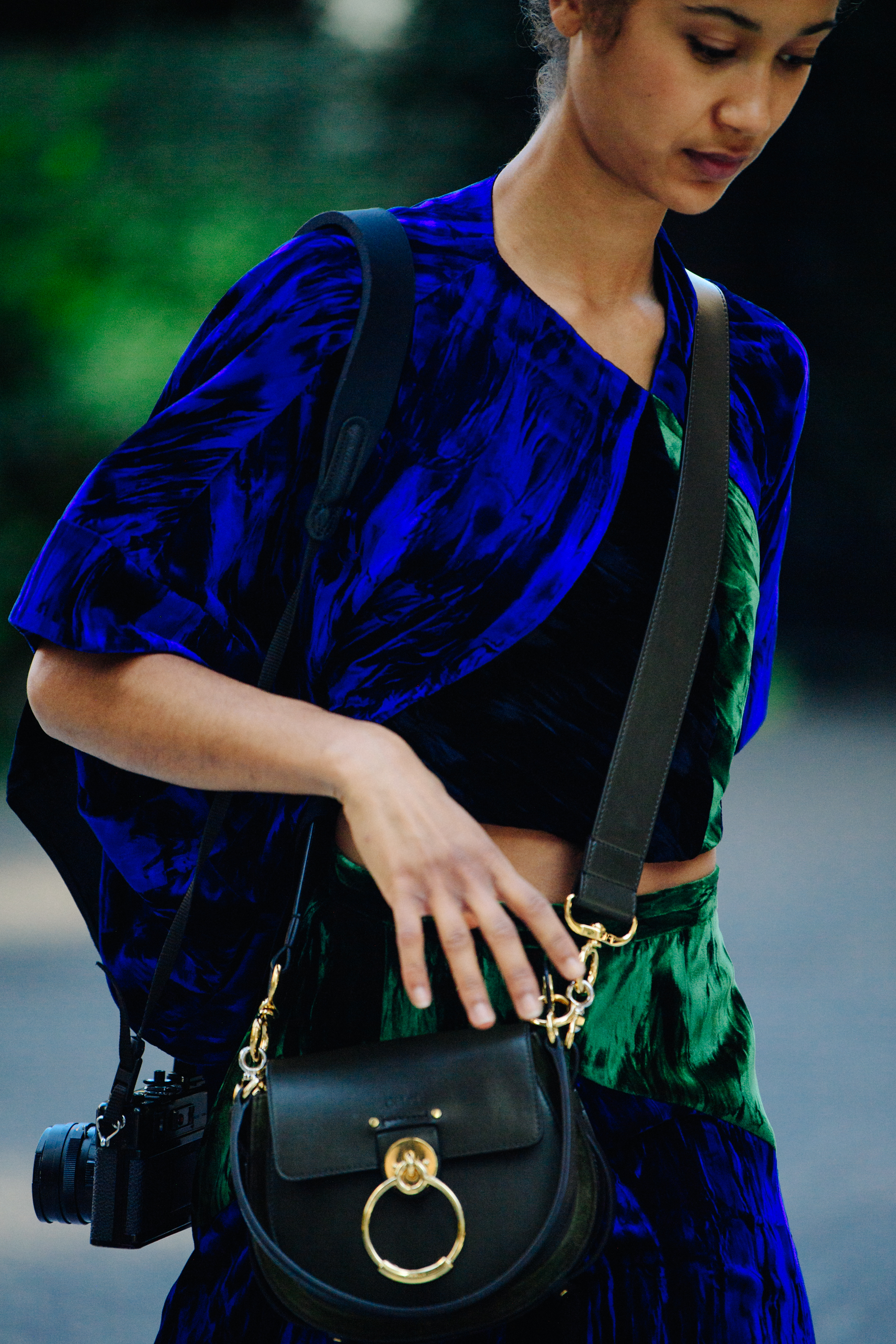 British model wearing blue outfit