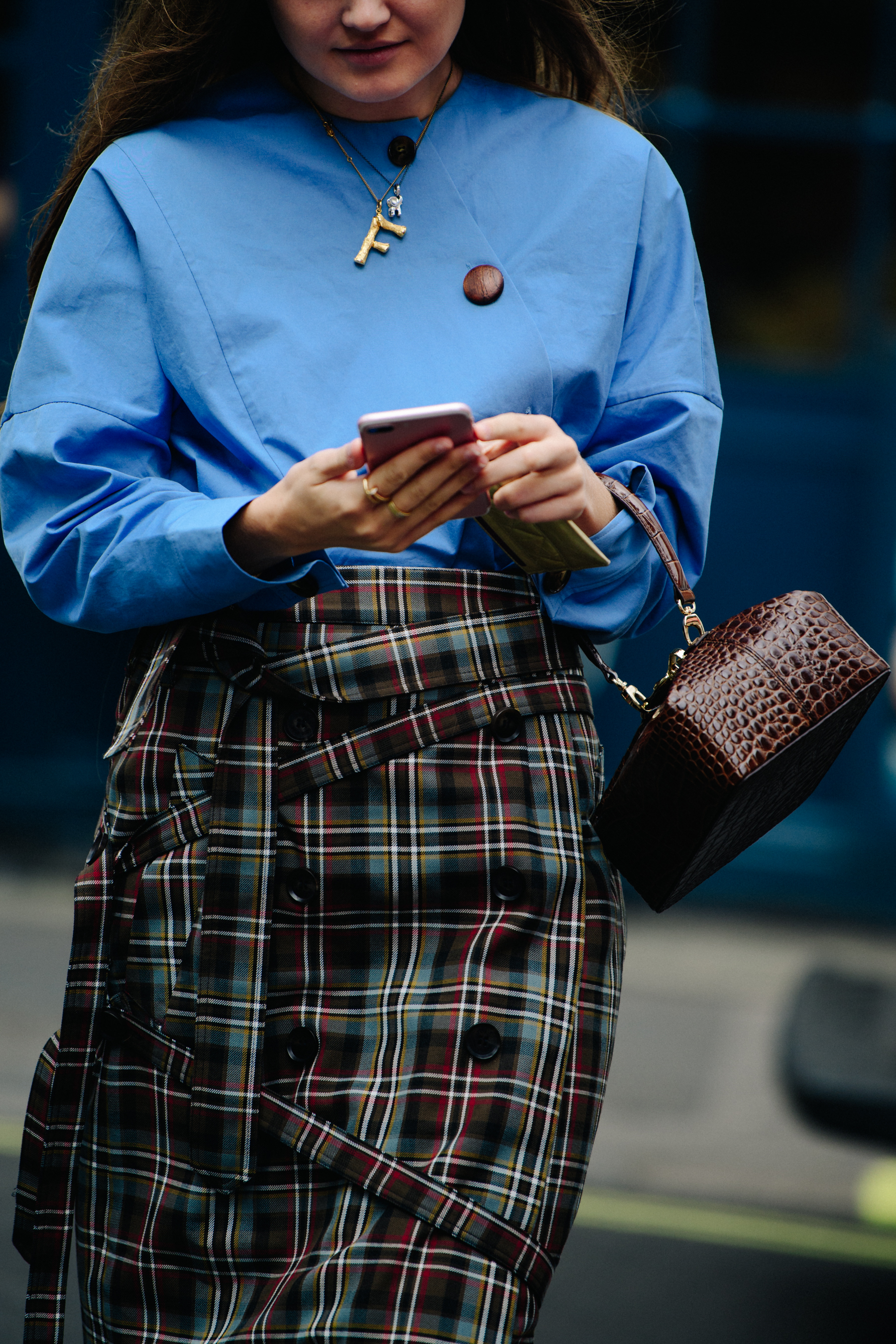 Woman wearing blue shirt