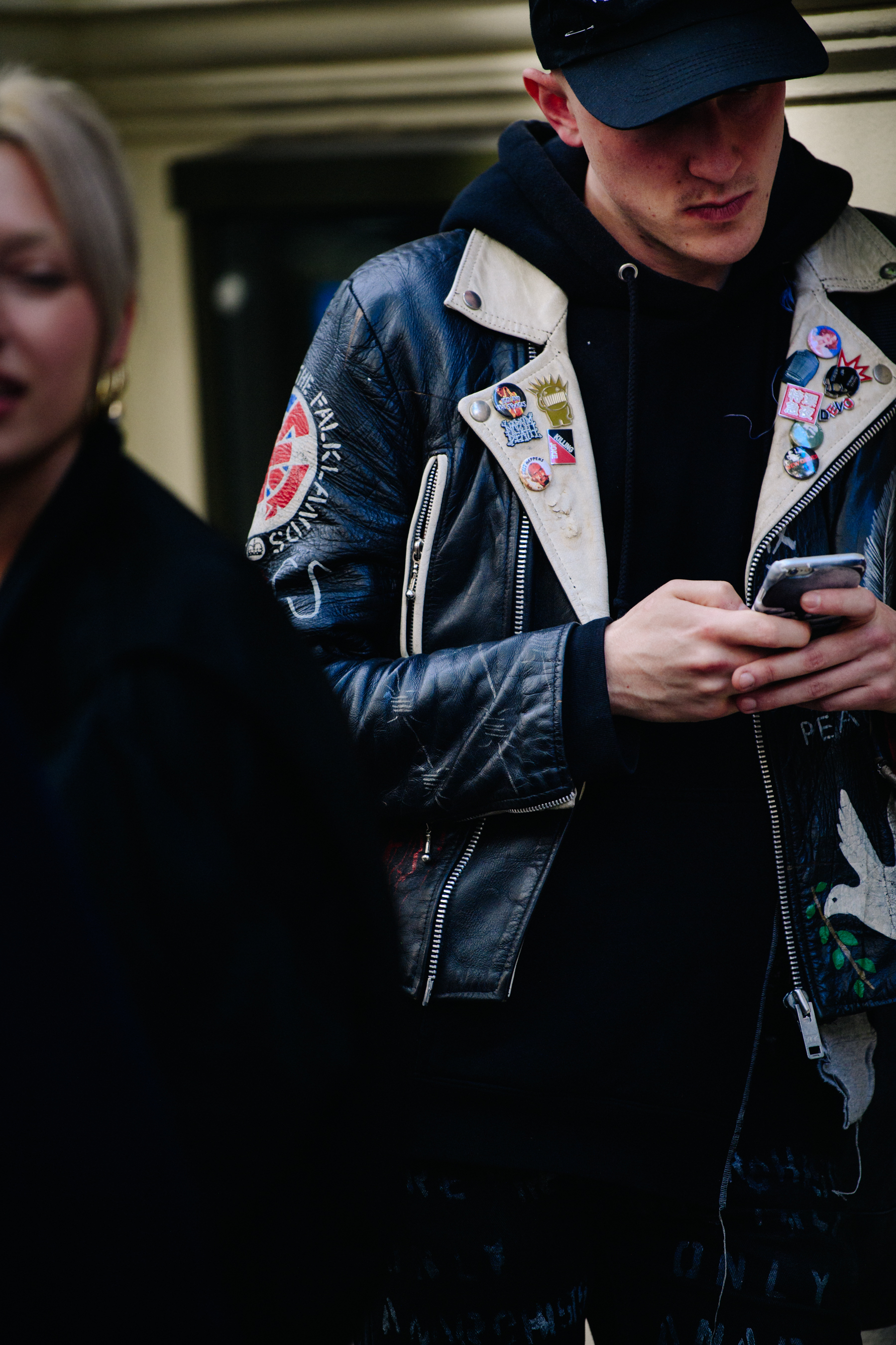 Man wearing leather jacket