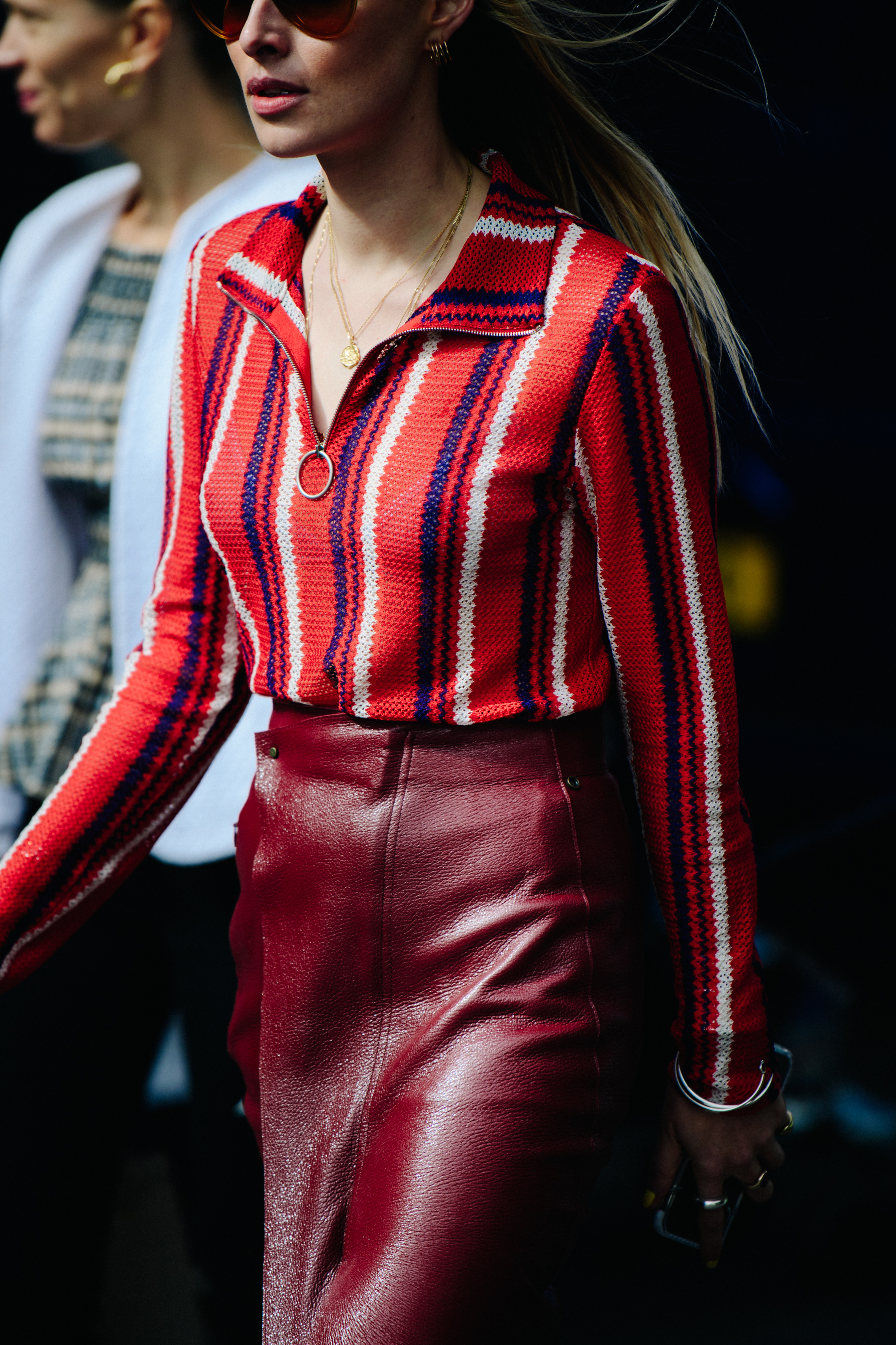 Woman wearing red outfit