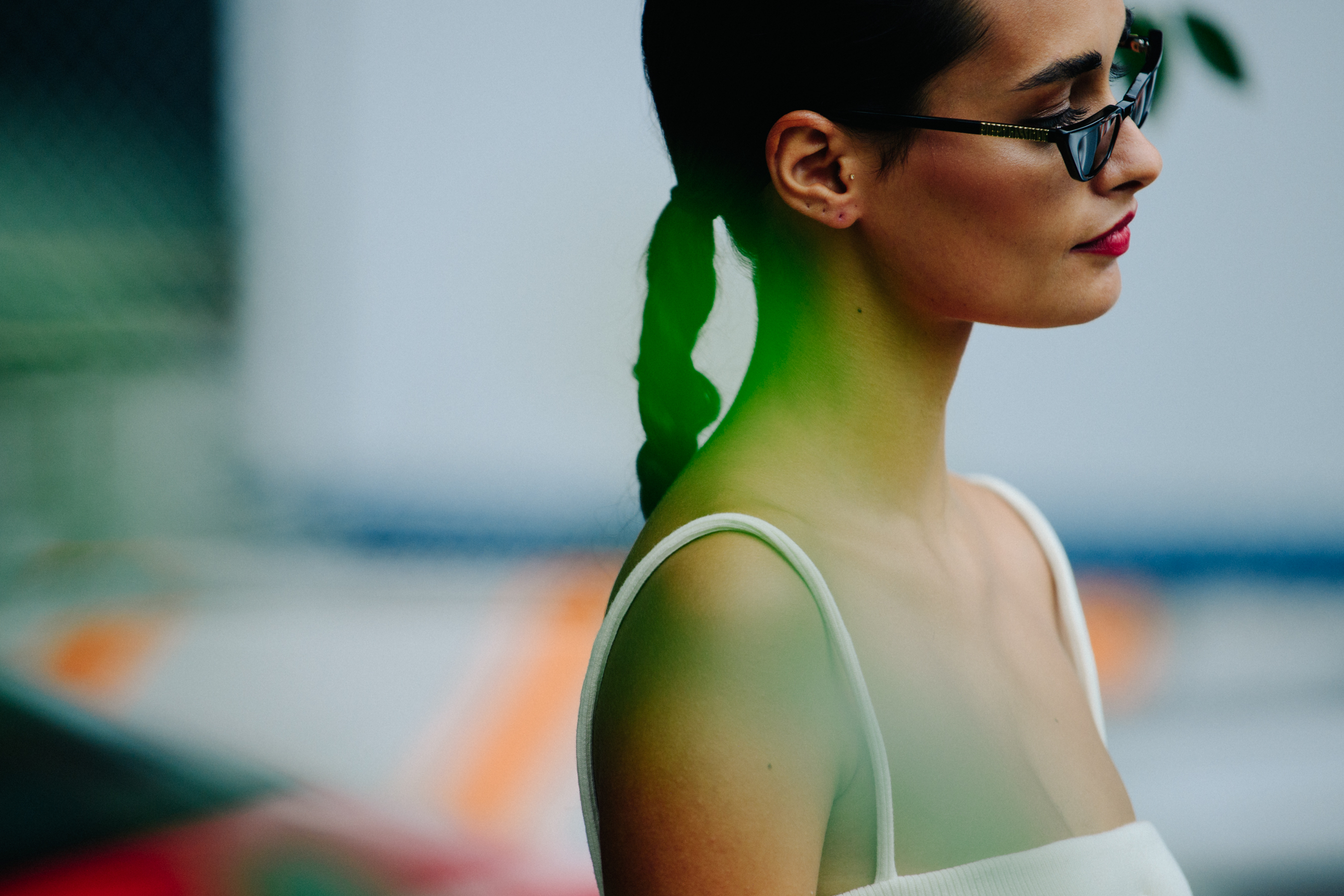 Model wearing black sunglasses