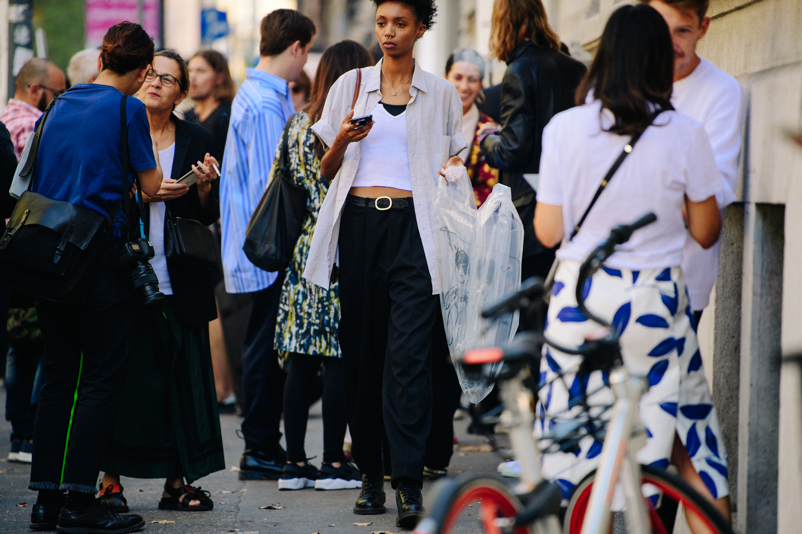 Model wearing oversize shirt