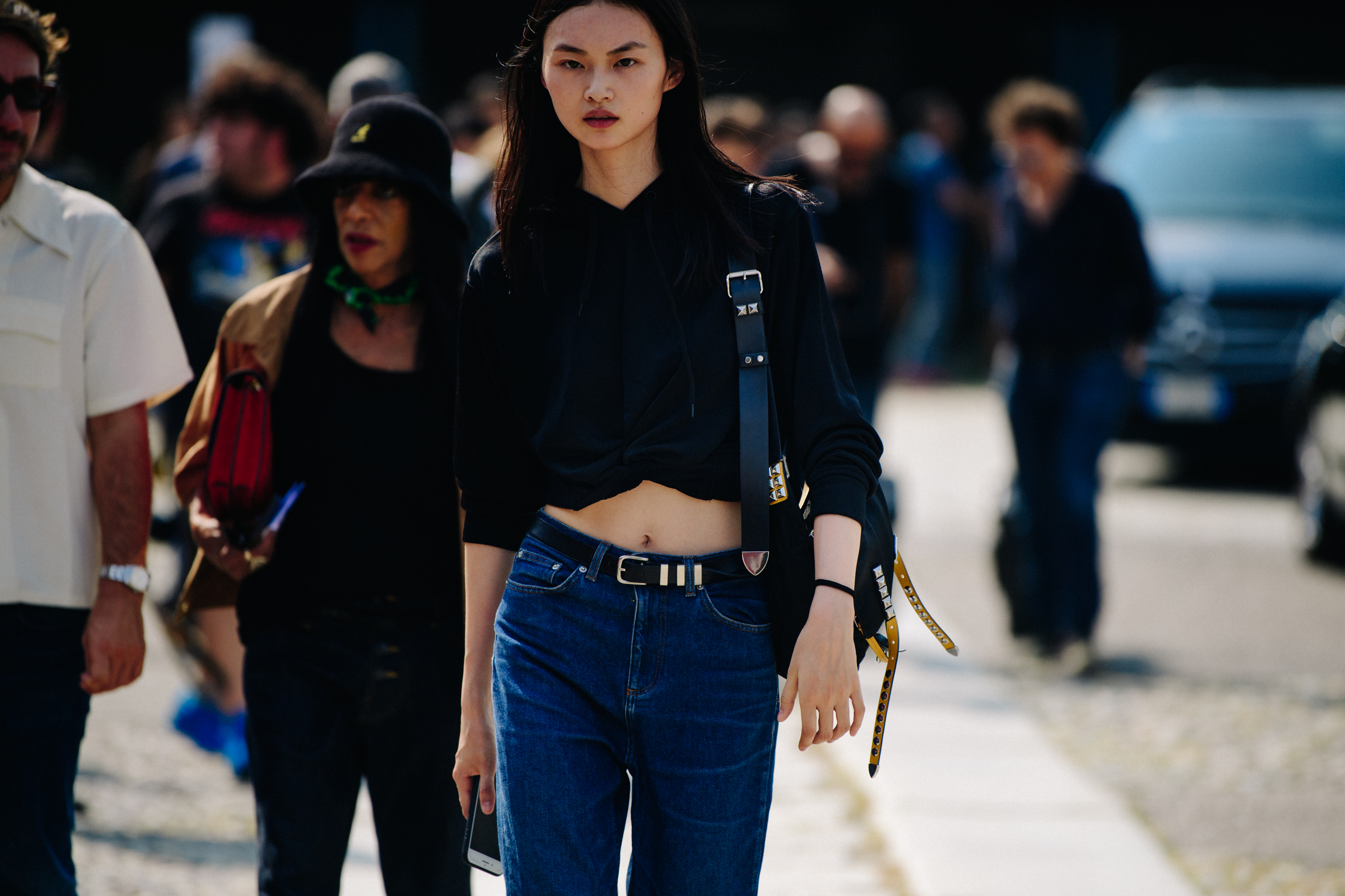 Asian model wearing cropped hoodie