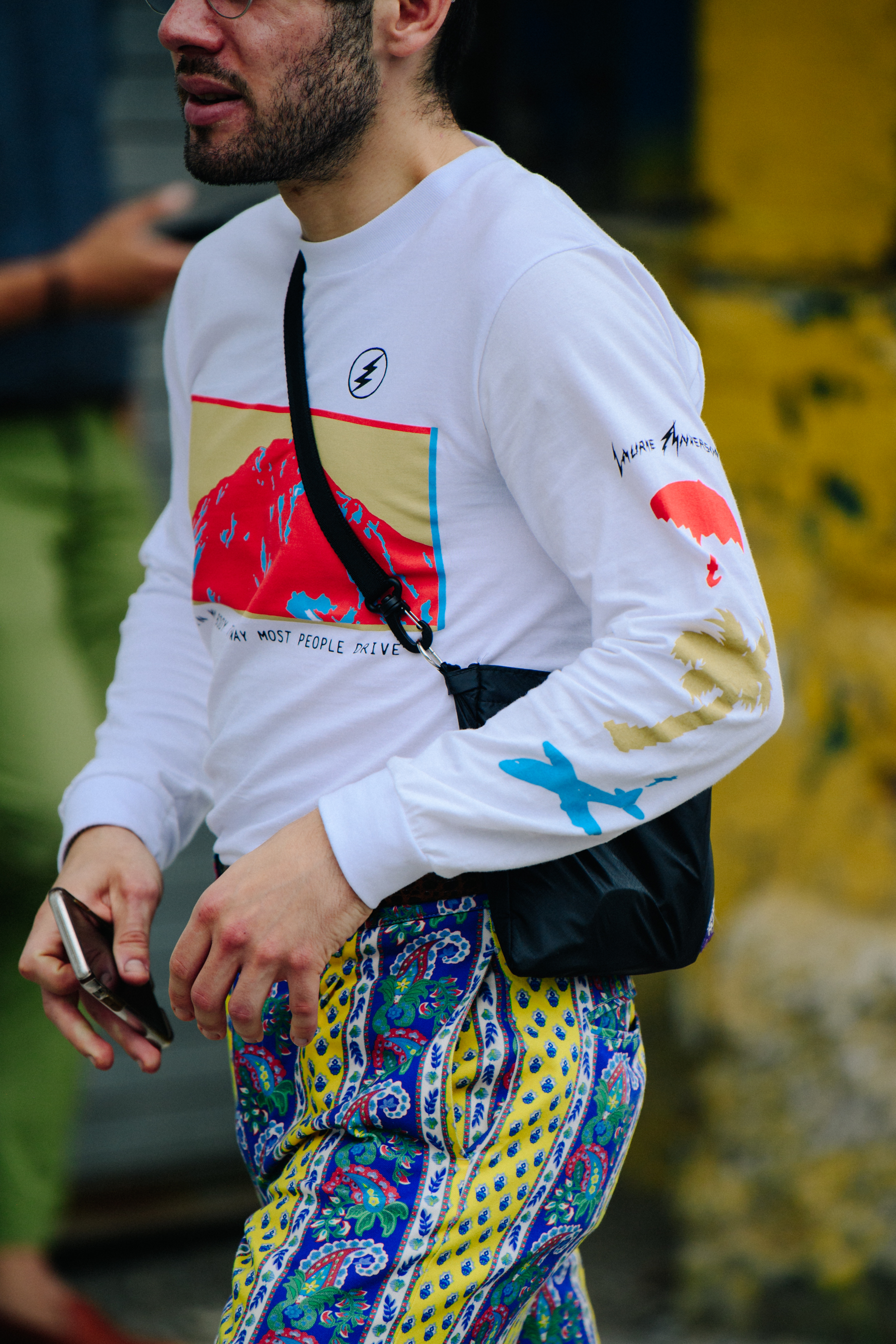 Man wearing pattern pants