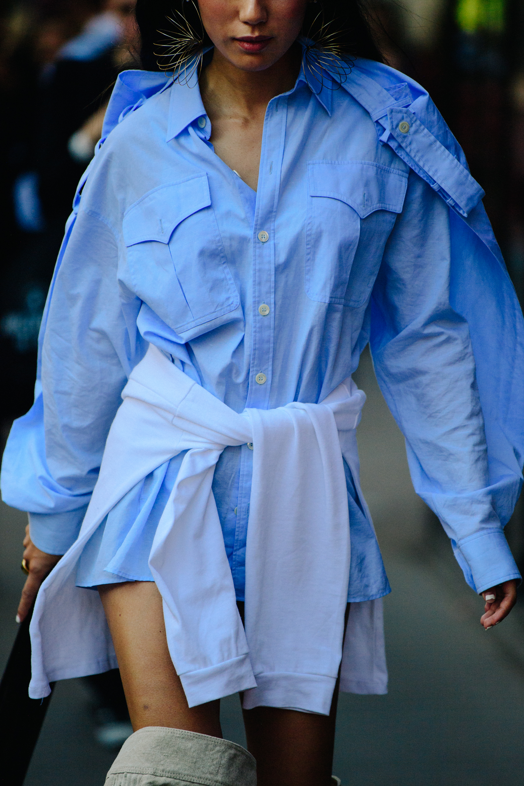 Woman wearing blue shirt
