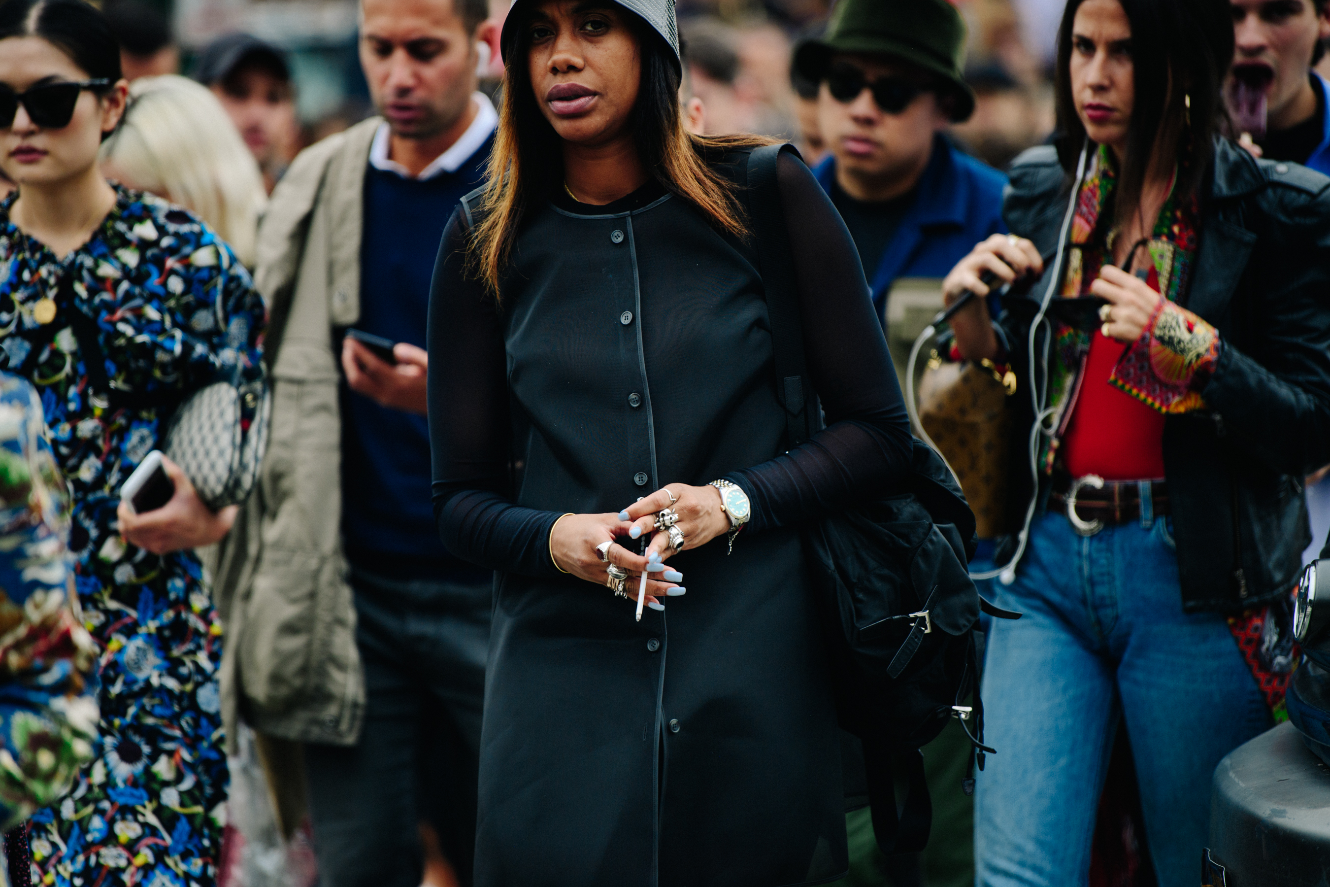 Woman wearing dark coat