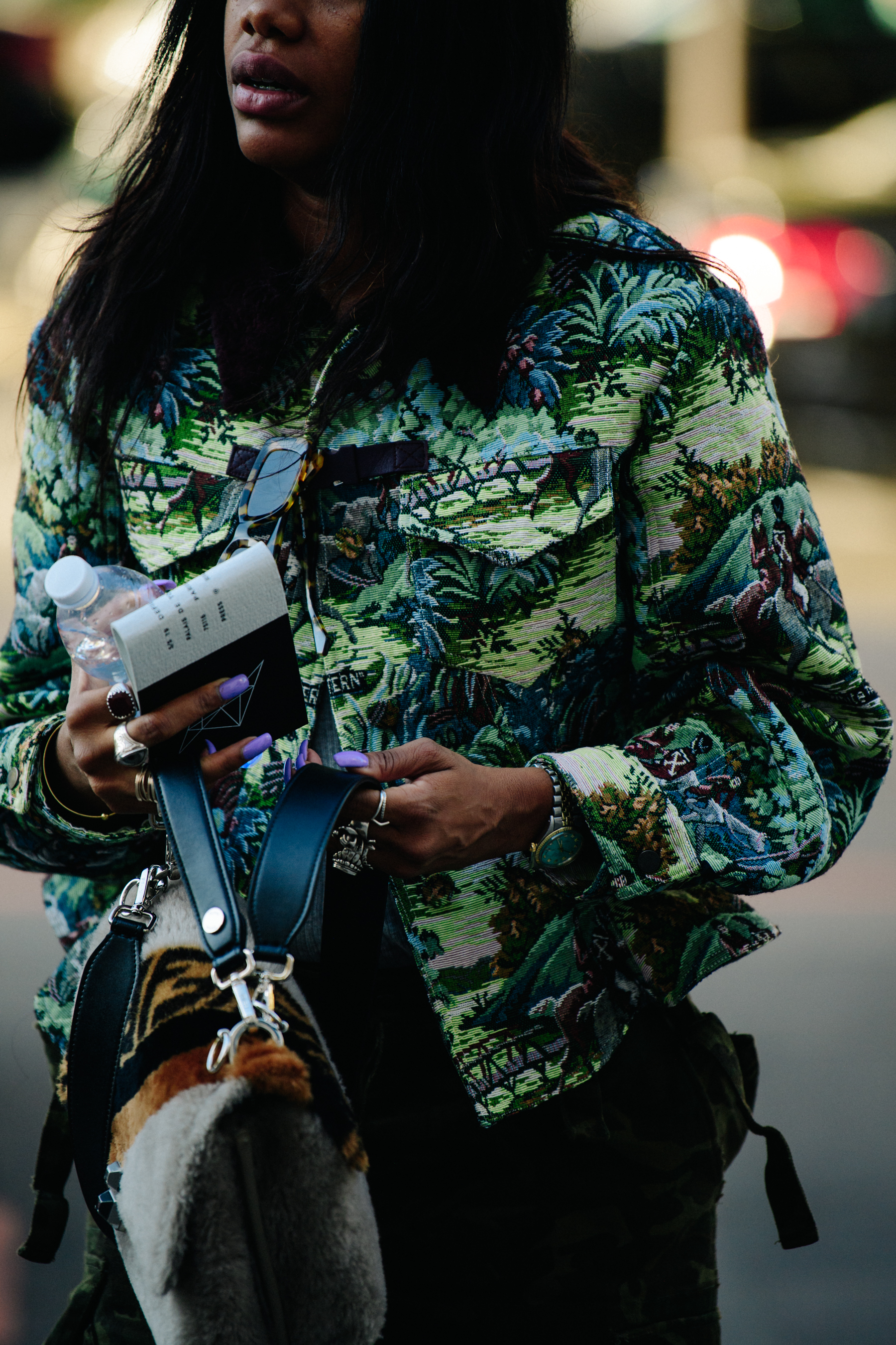 Woman wearing Off-White jacket