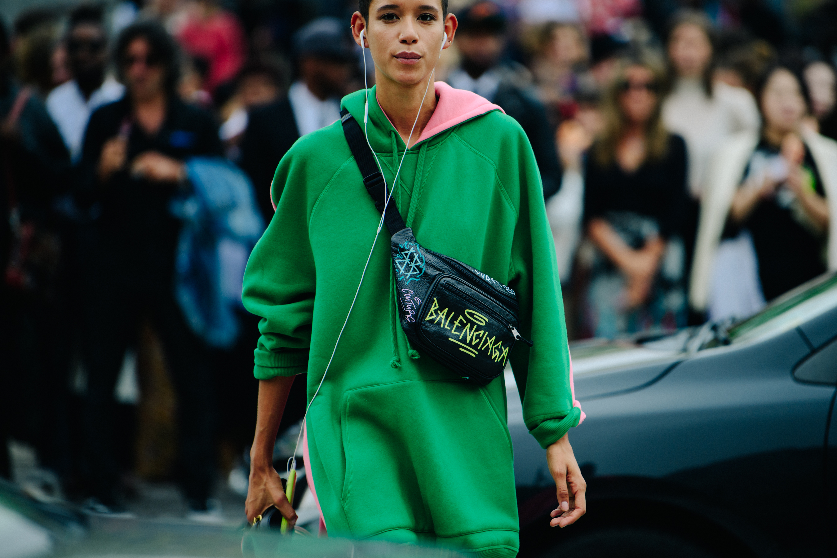Model wearing oversized hoodie