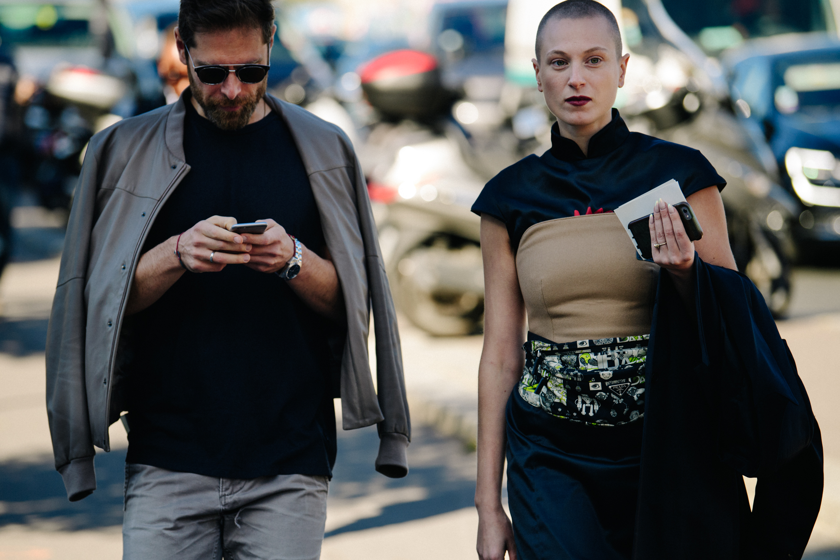 Couple wearing muted colours