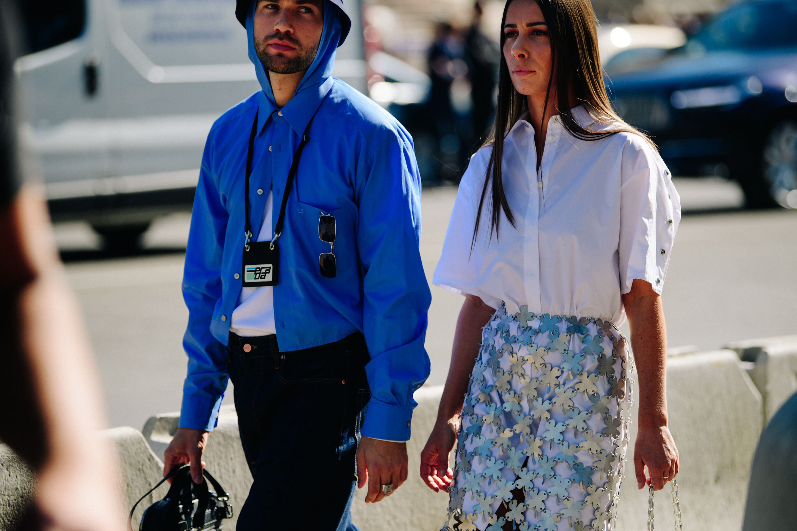 Couple wearing white and blue