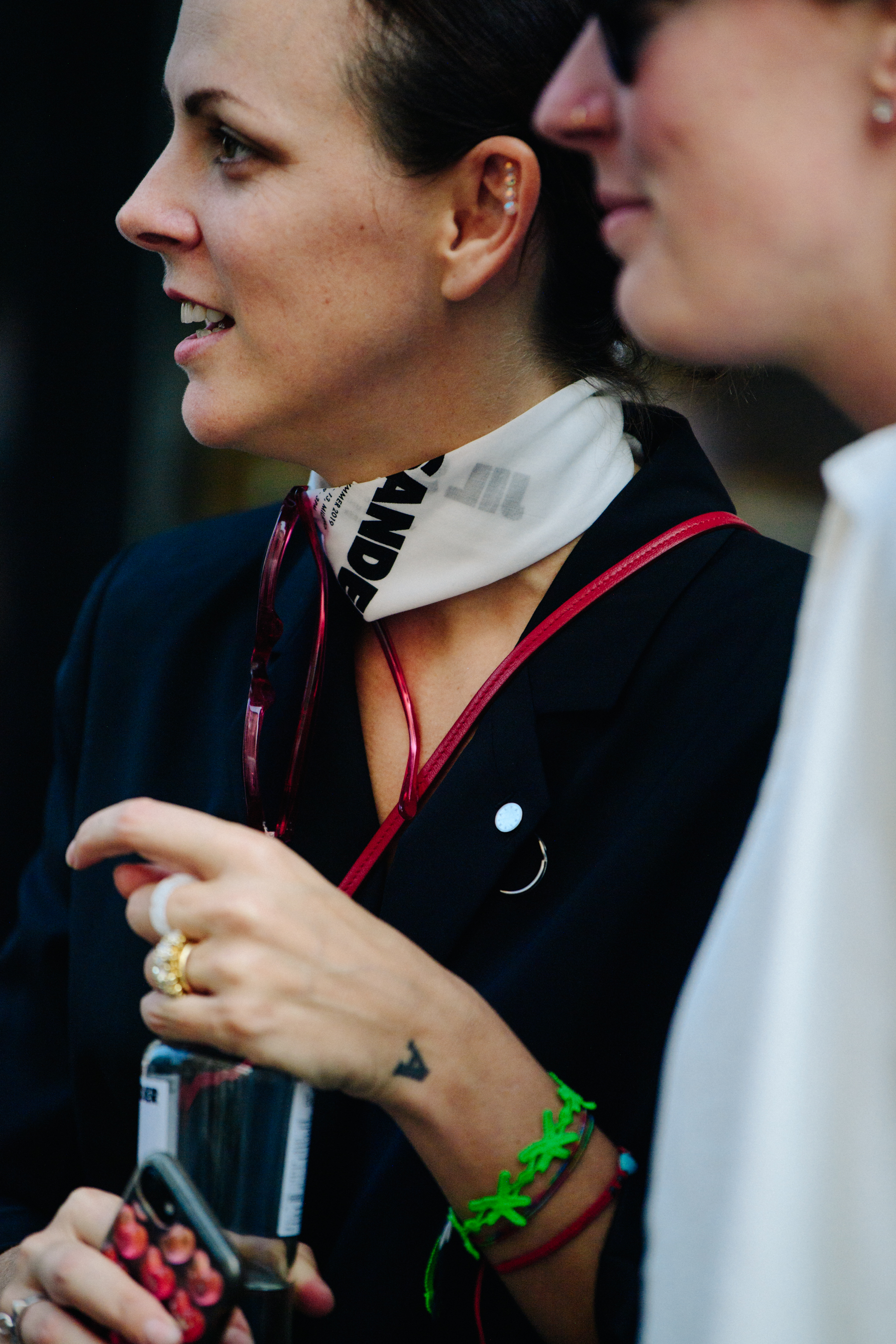 Woman wearing Jil Sander neckerchief