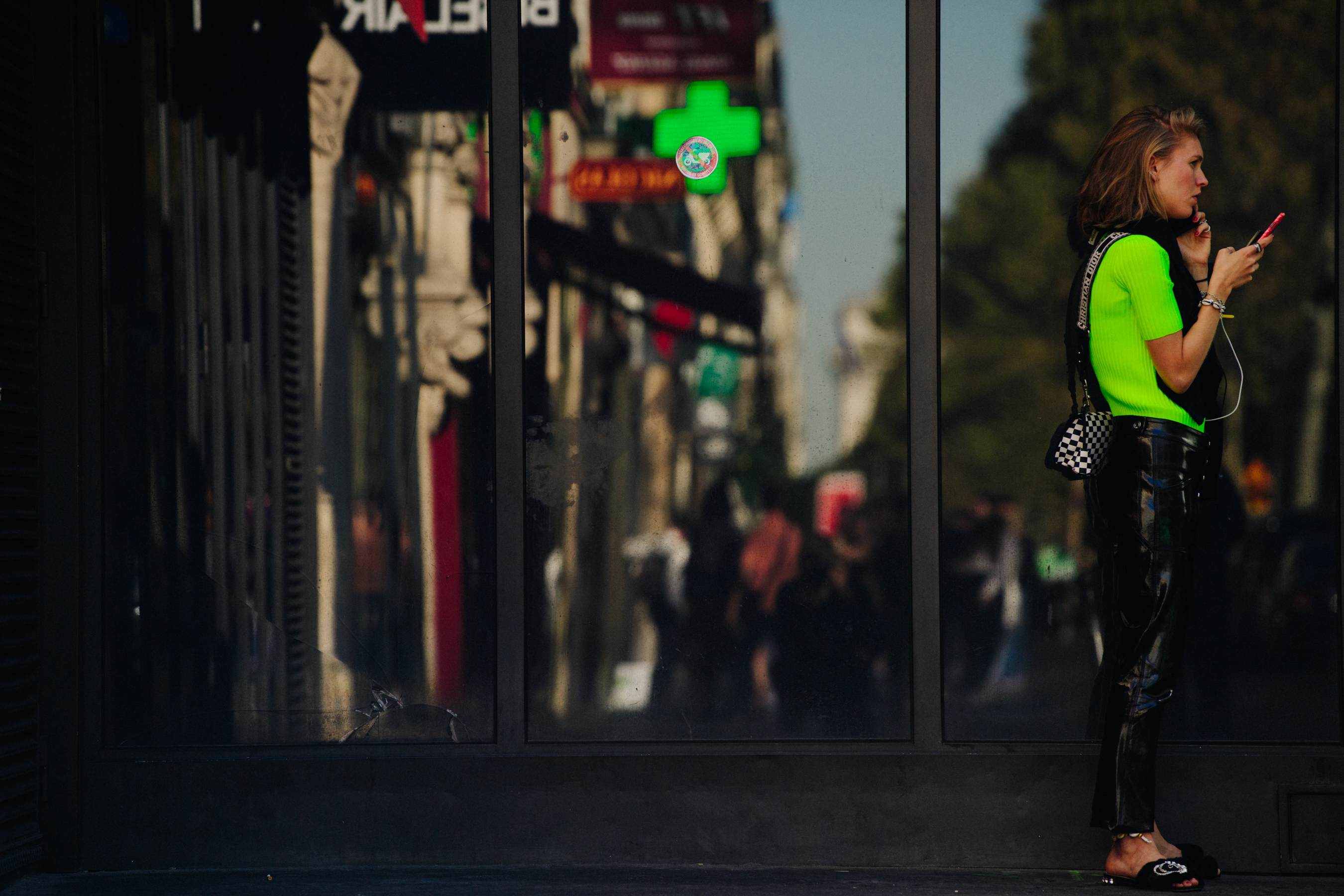 Woman wearing green top