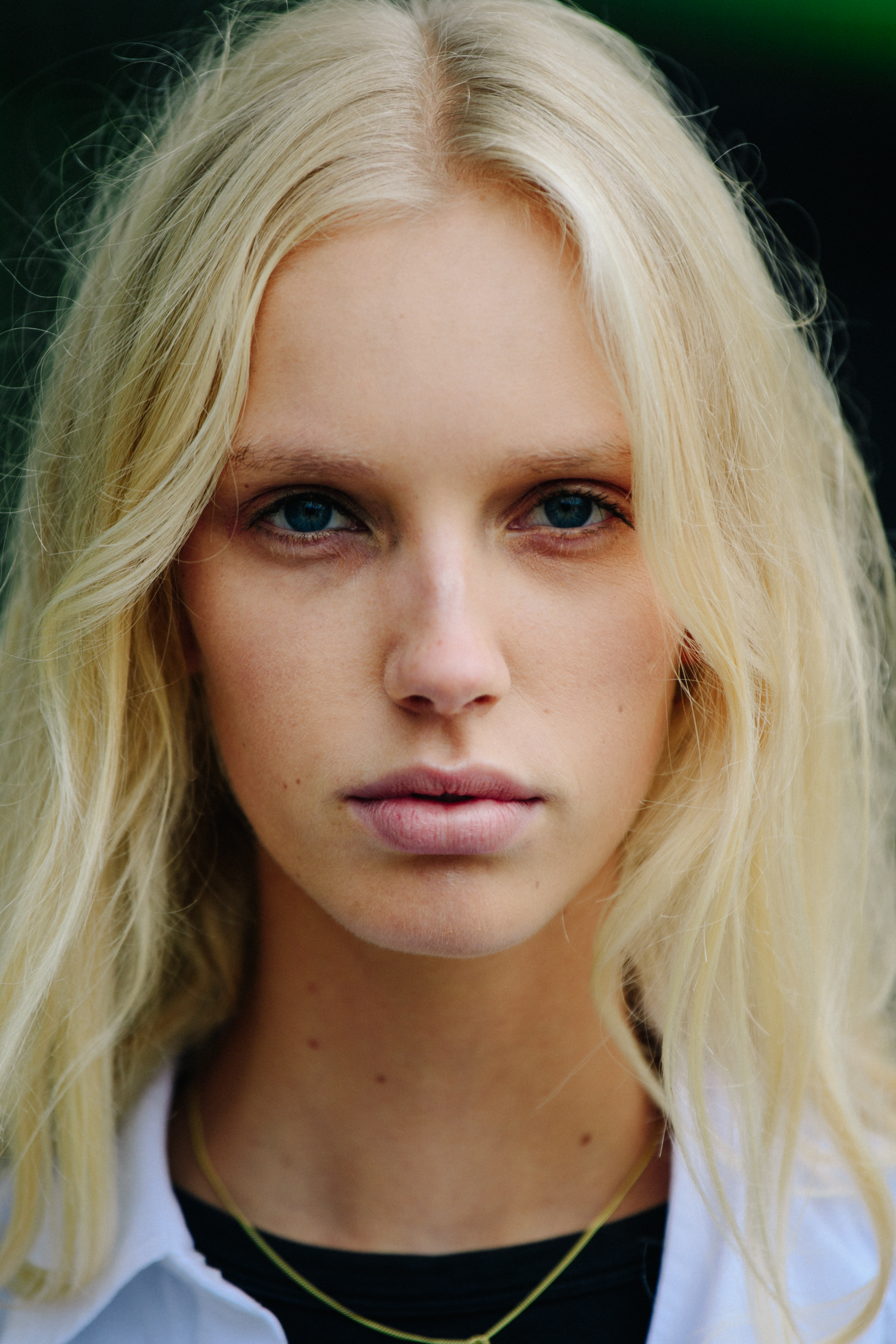 Portrait of model with long blonde hair