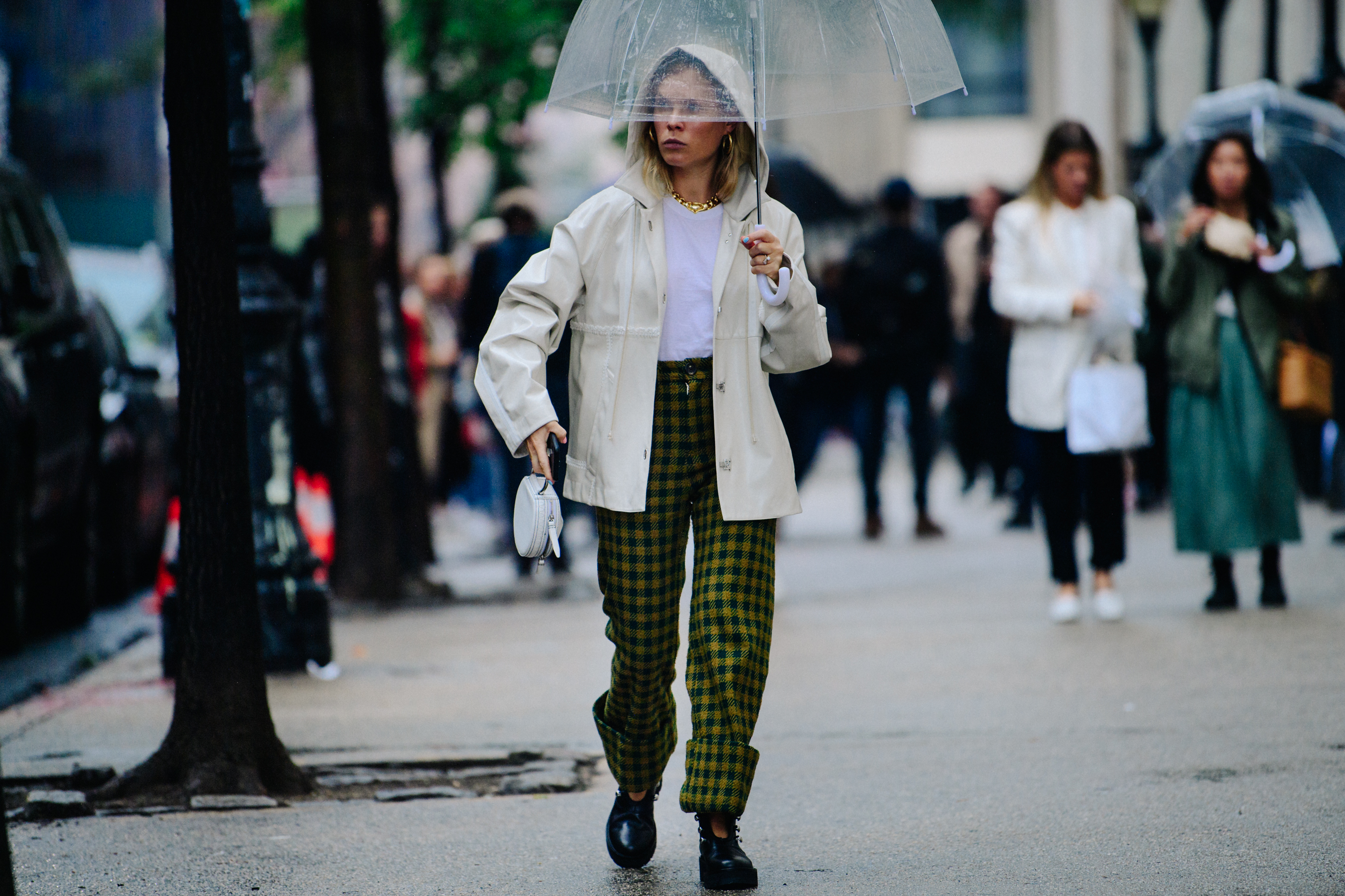 Woman wearing white jacket