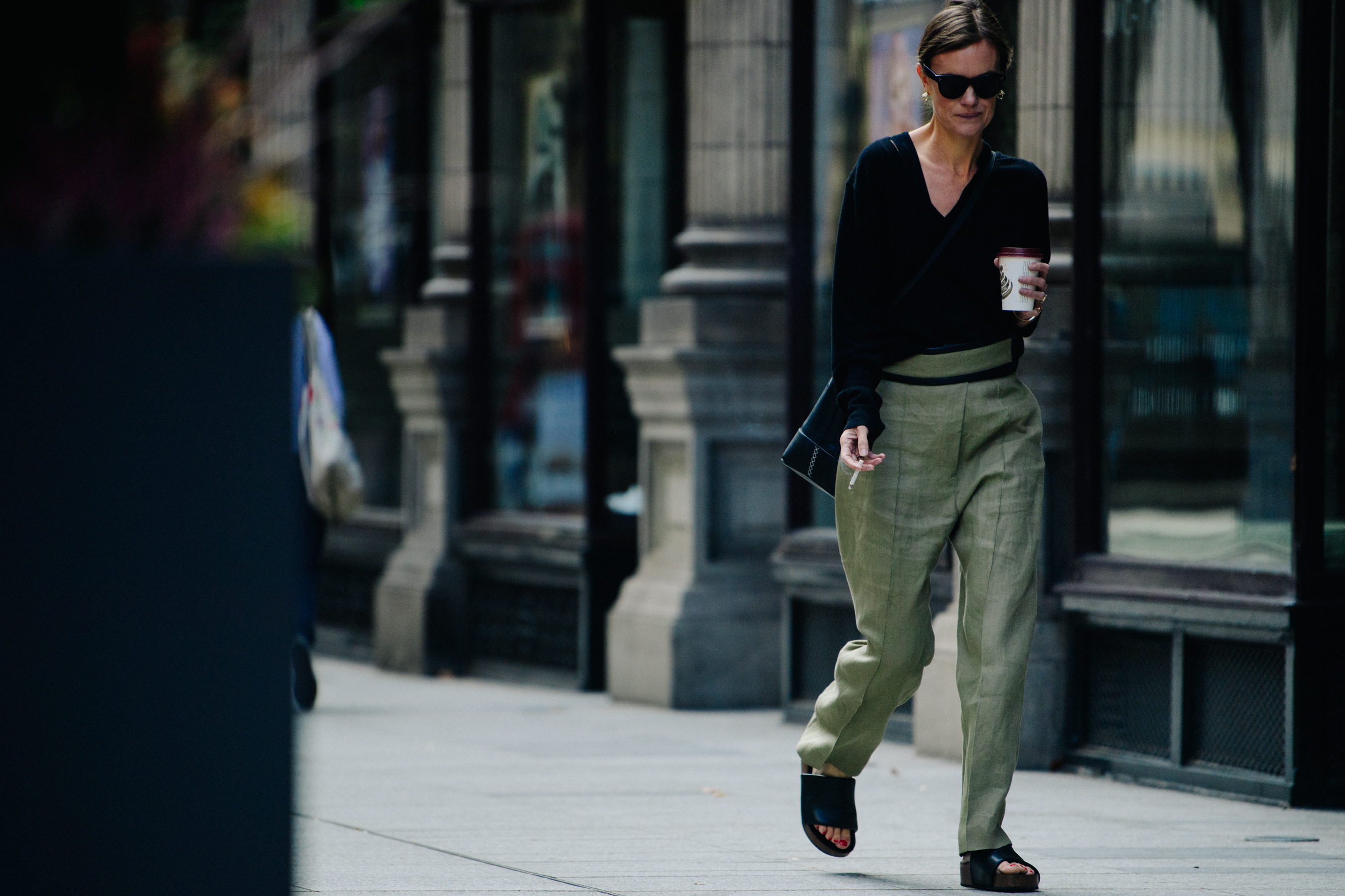 Editor wearing green pants