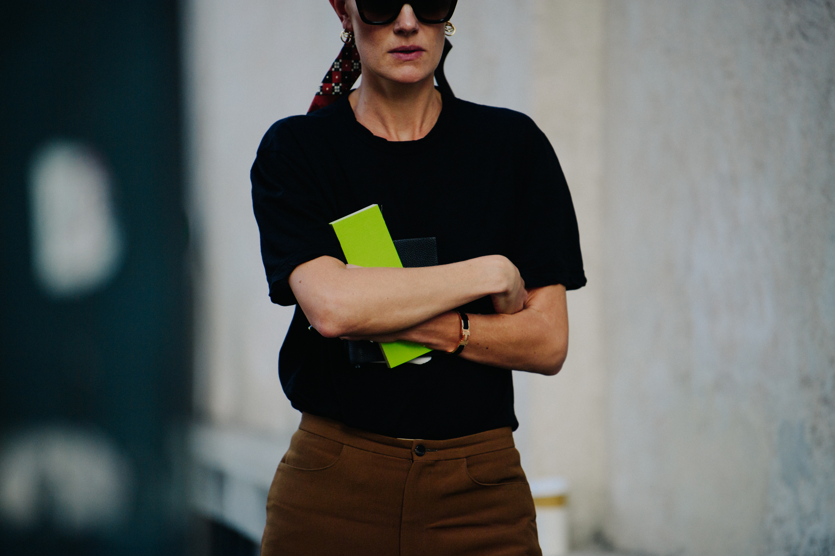 Editor wearing brown pants