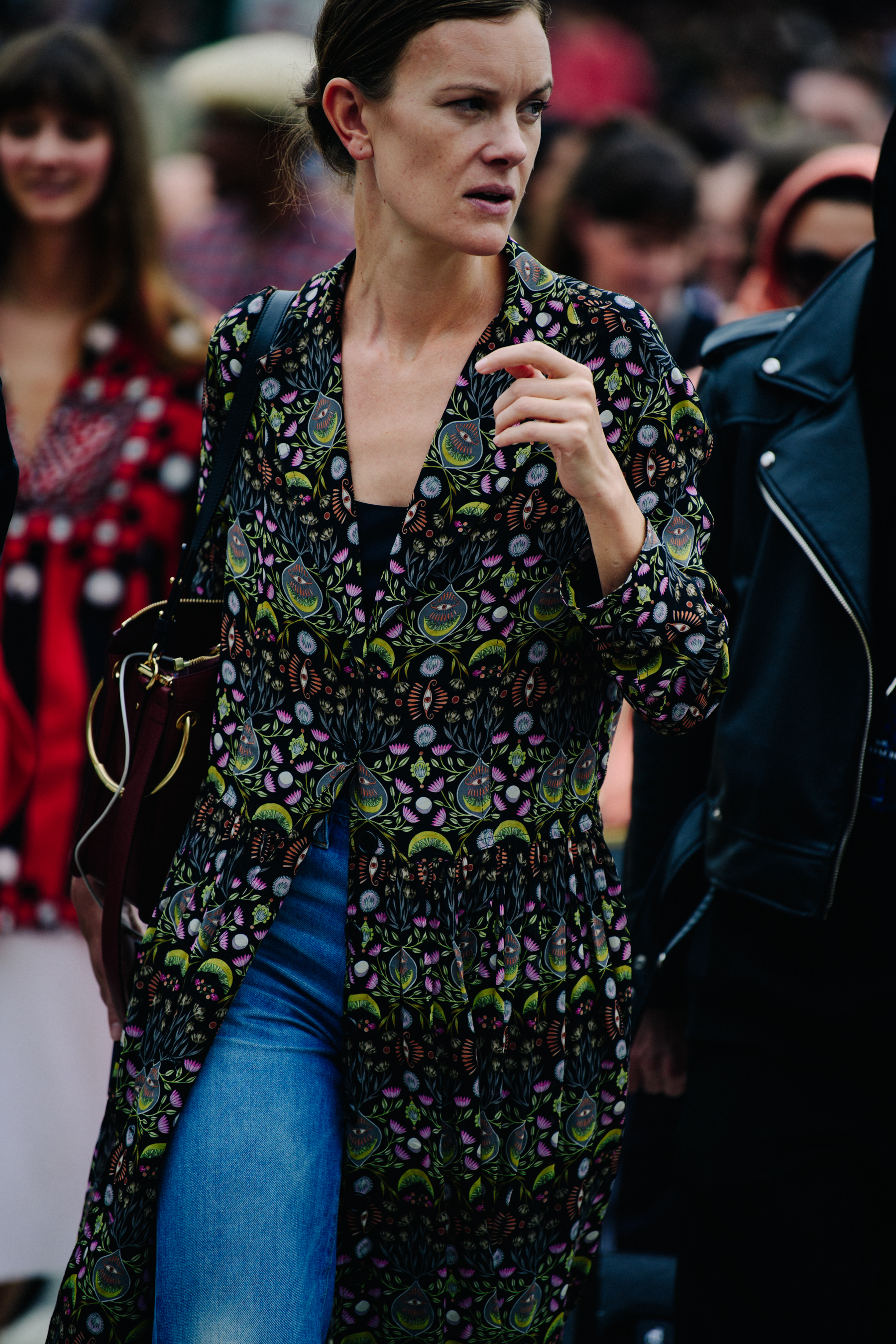 Editor wearing pattern dress