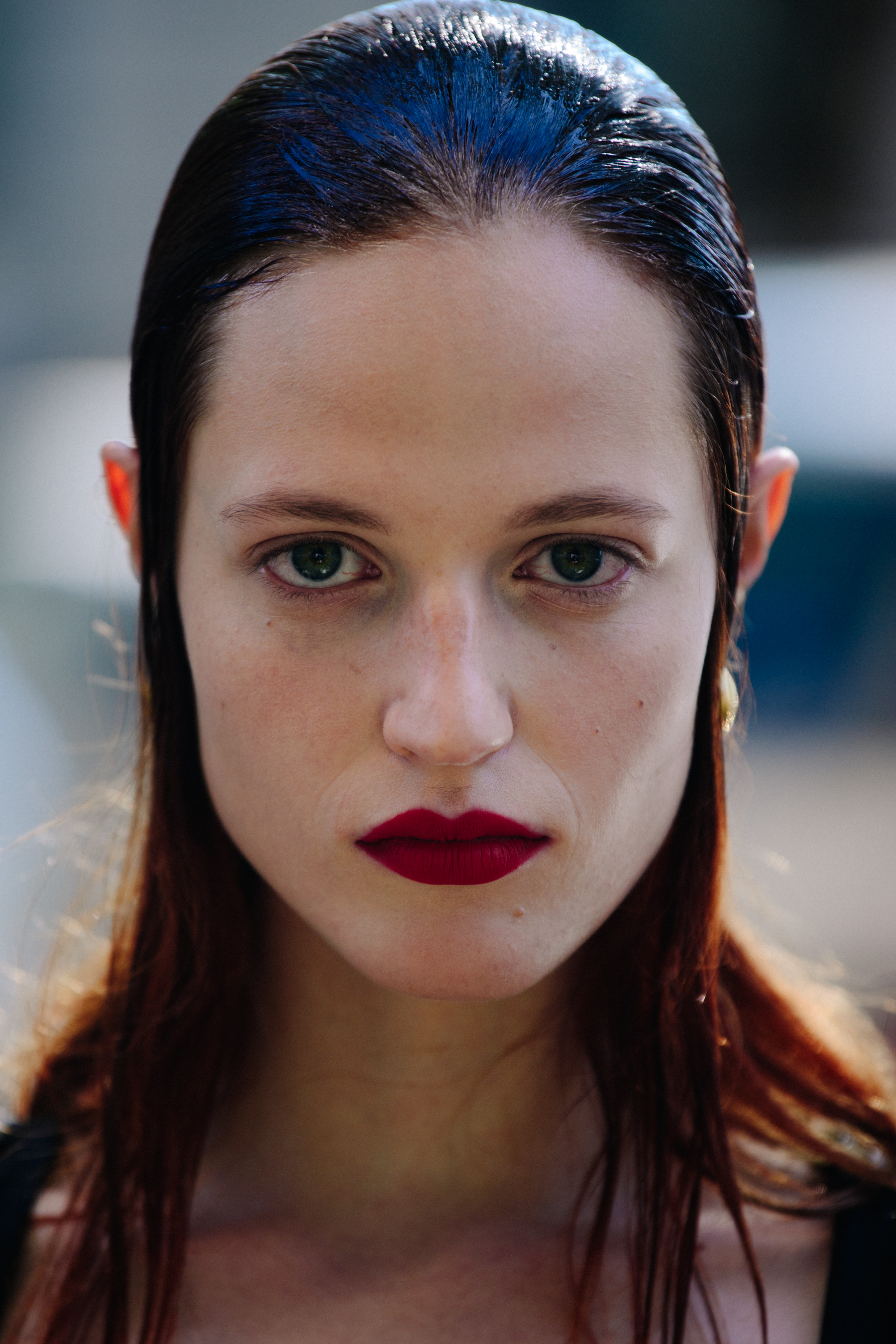 Portrait of model with slick hair