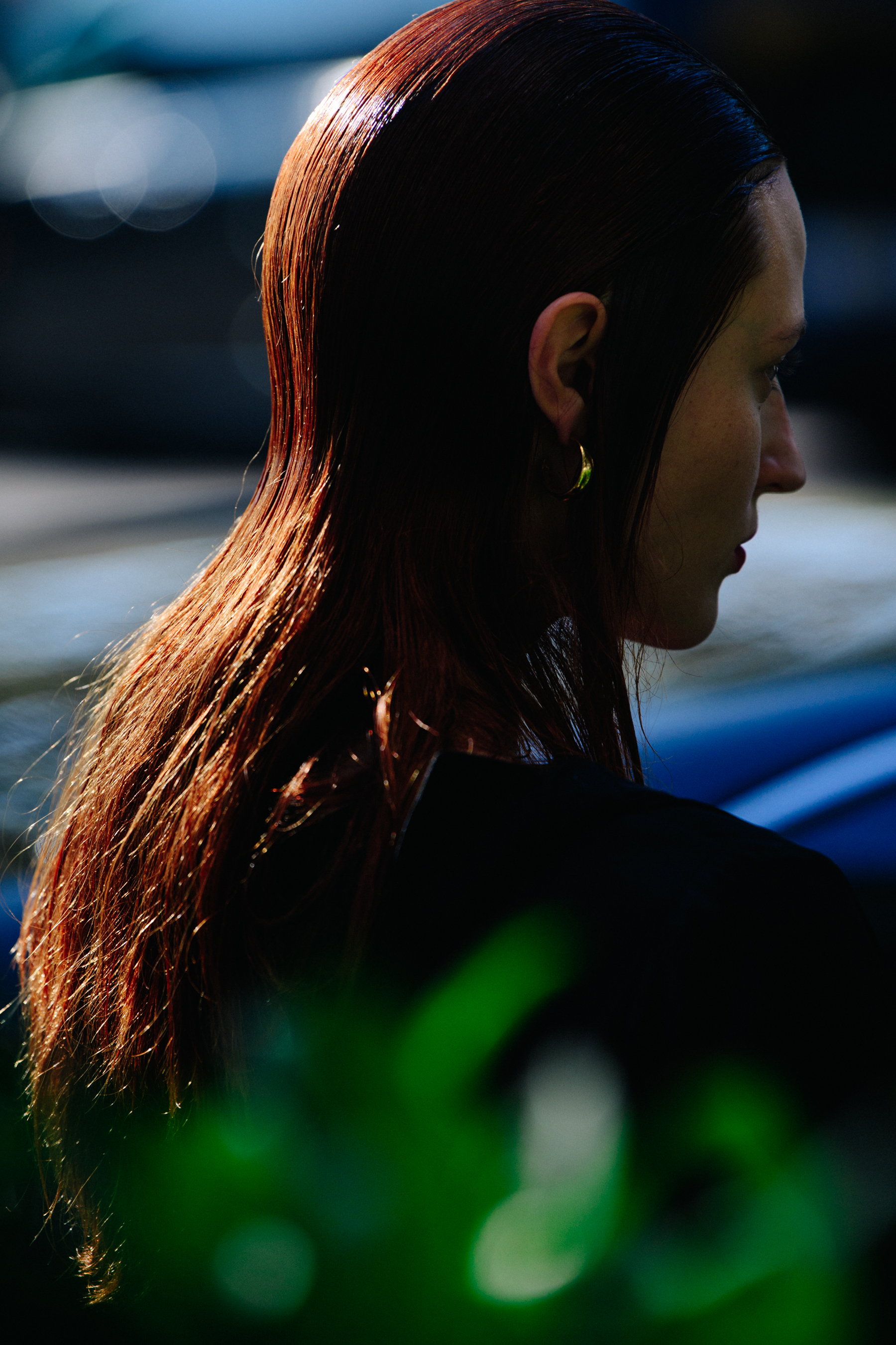 Model with long red hair