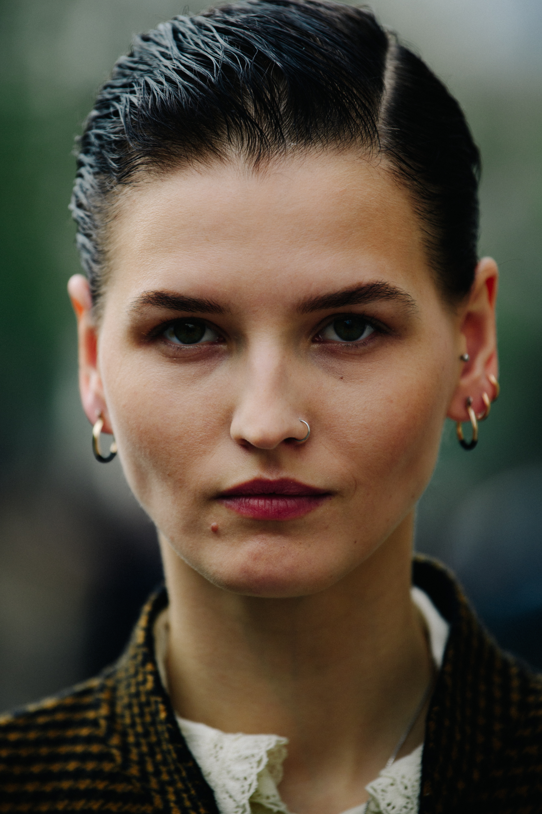 Portrait of model with slick back hair