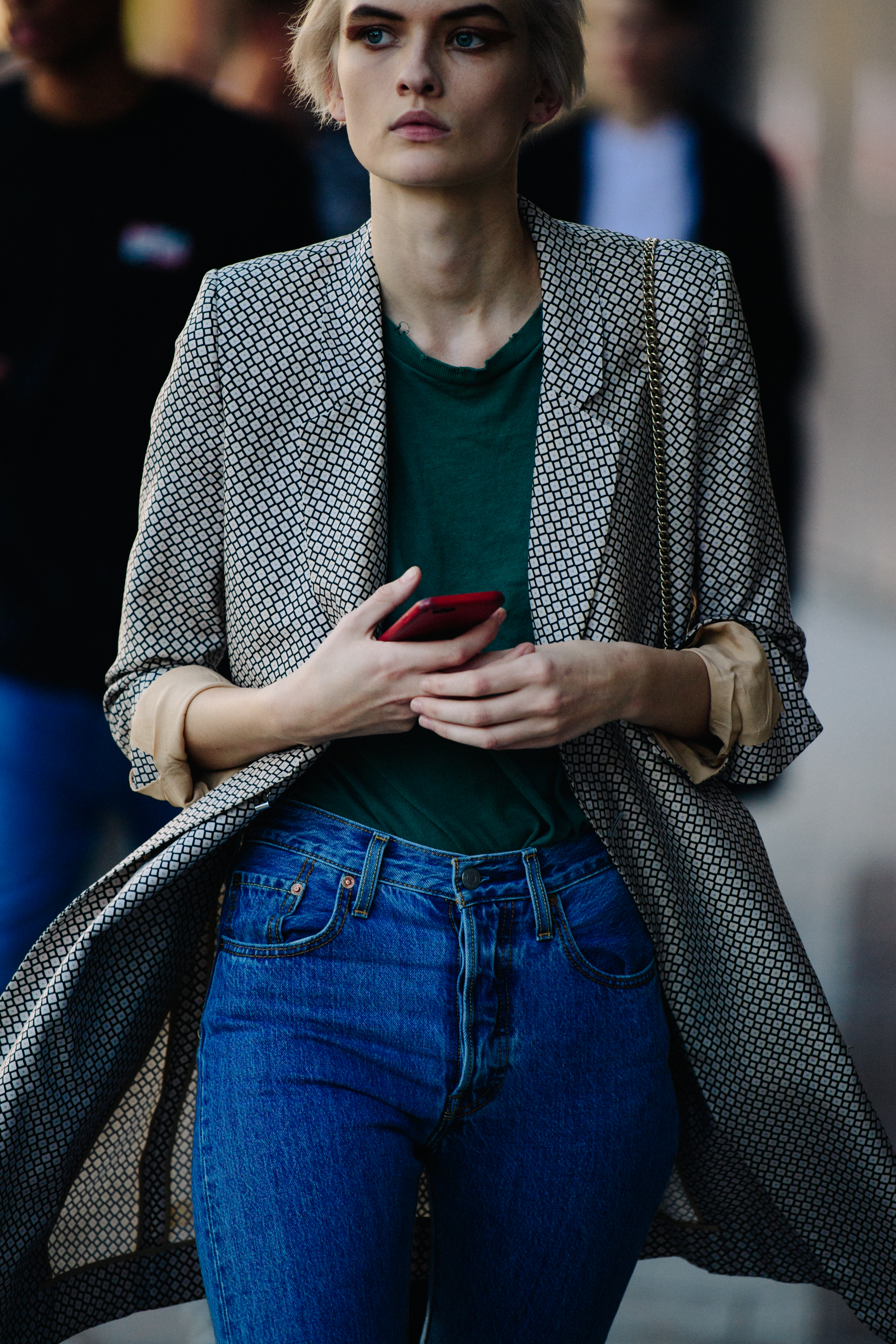 Model wearing long coat
