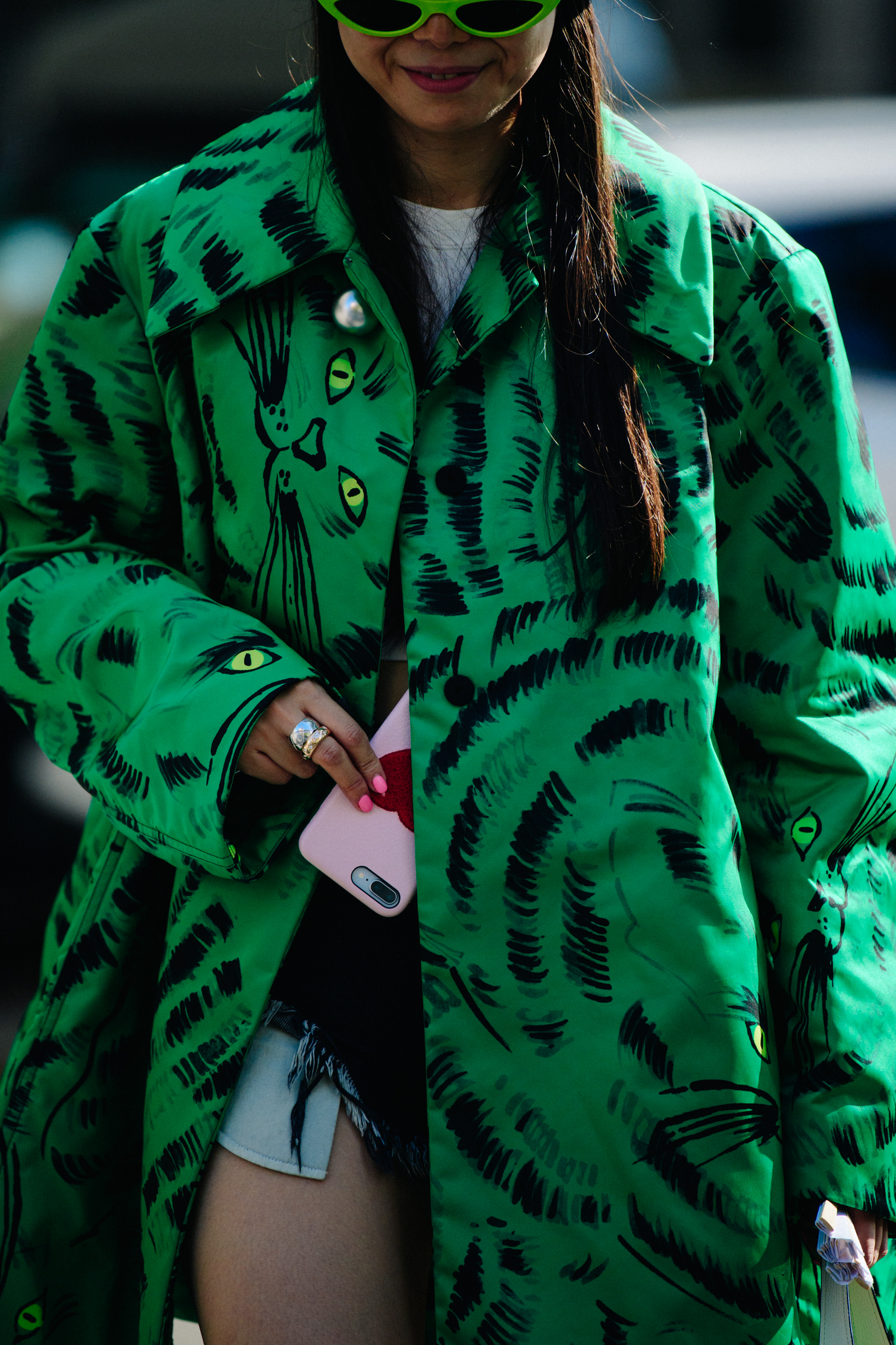 Woman wearing green coat