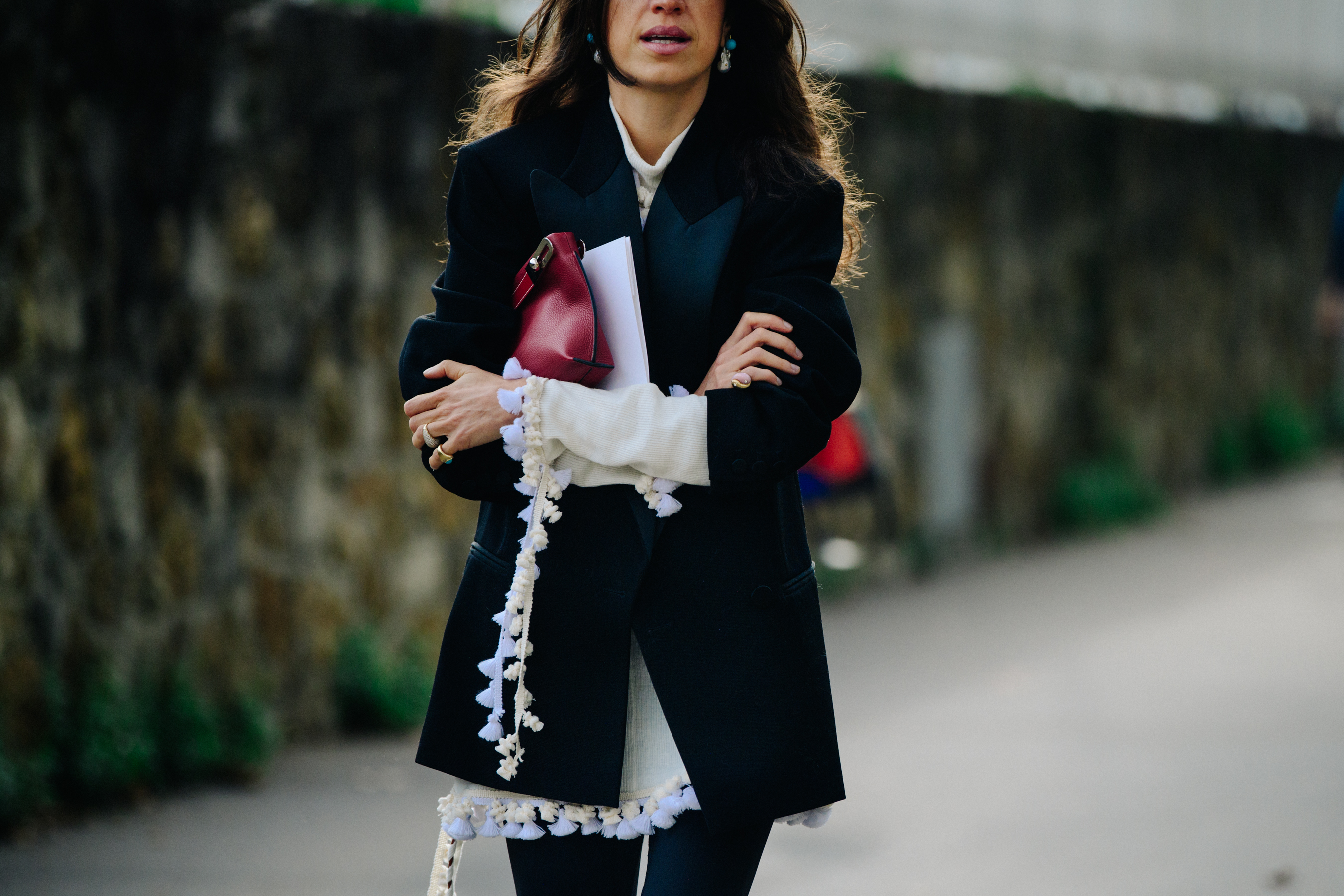 Woman wearing black suit jacket