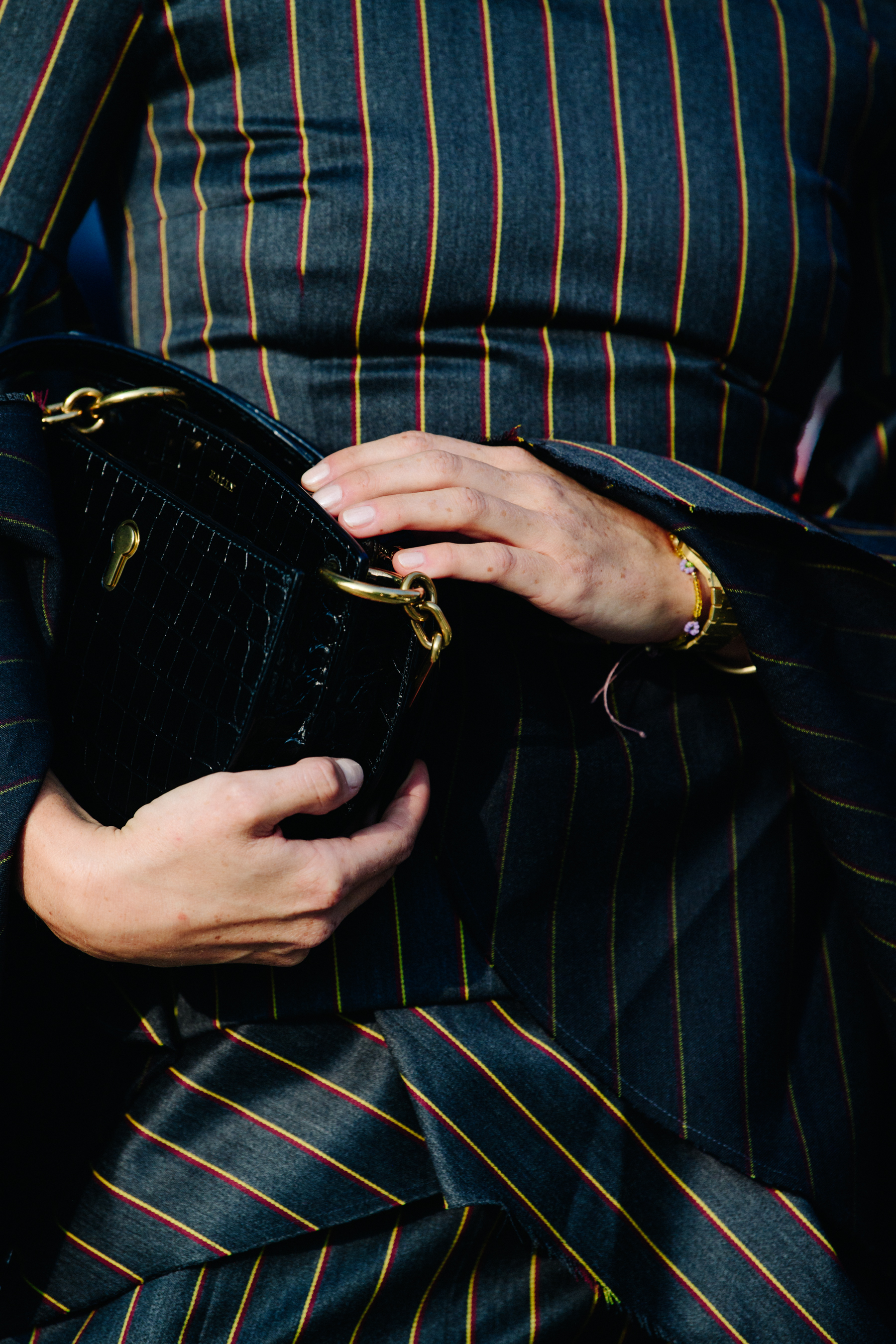 Woman wearing striped shirt