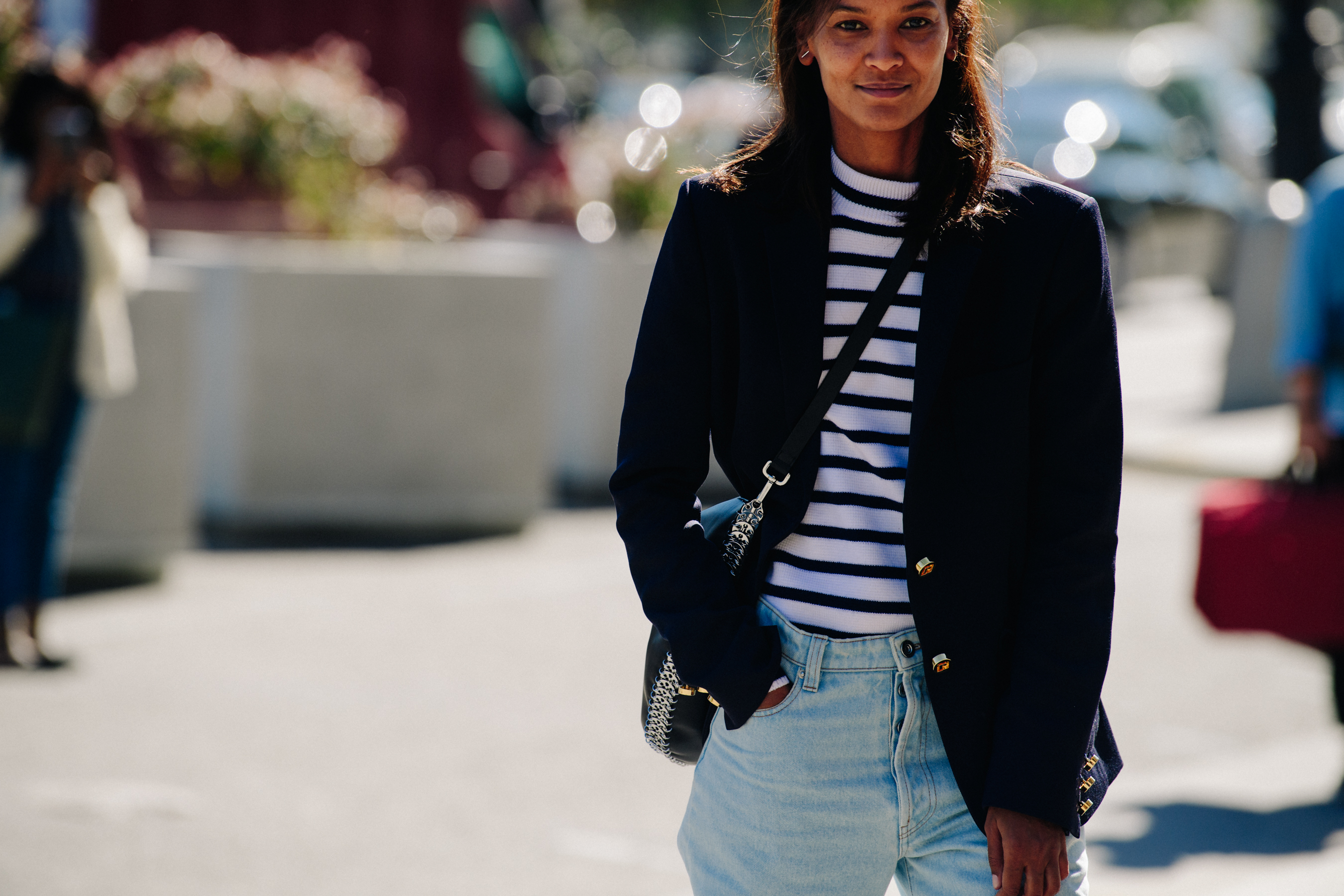 French woman wearing striped top