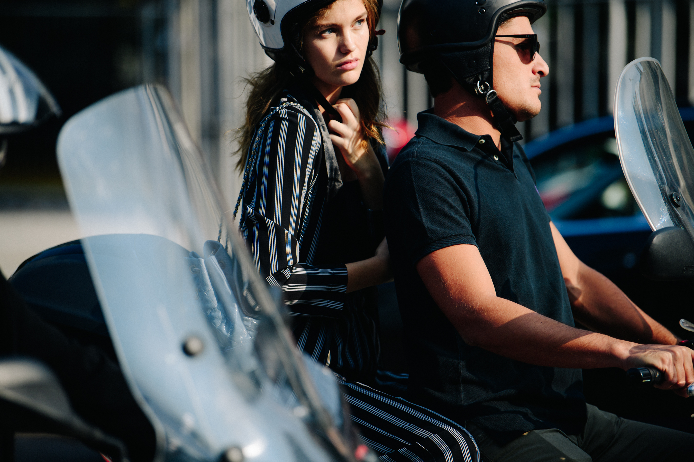 Dutch model wearing striped suit