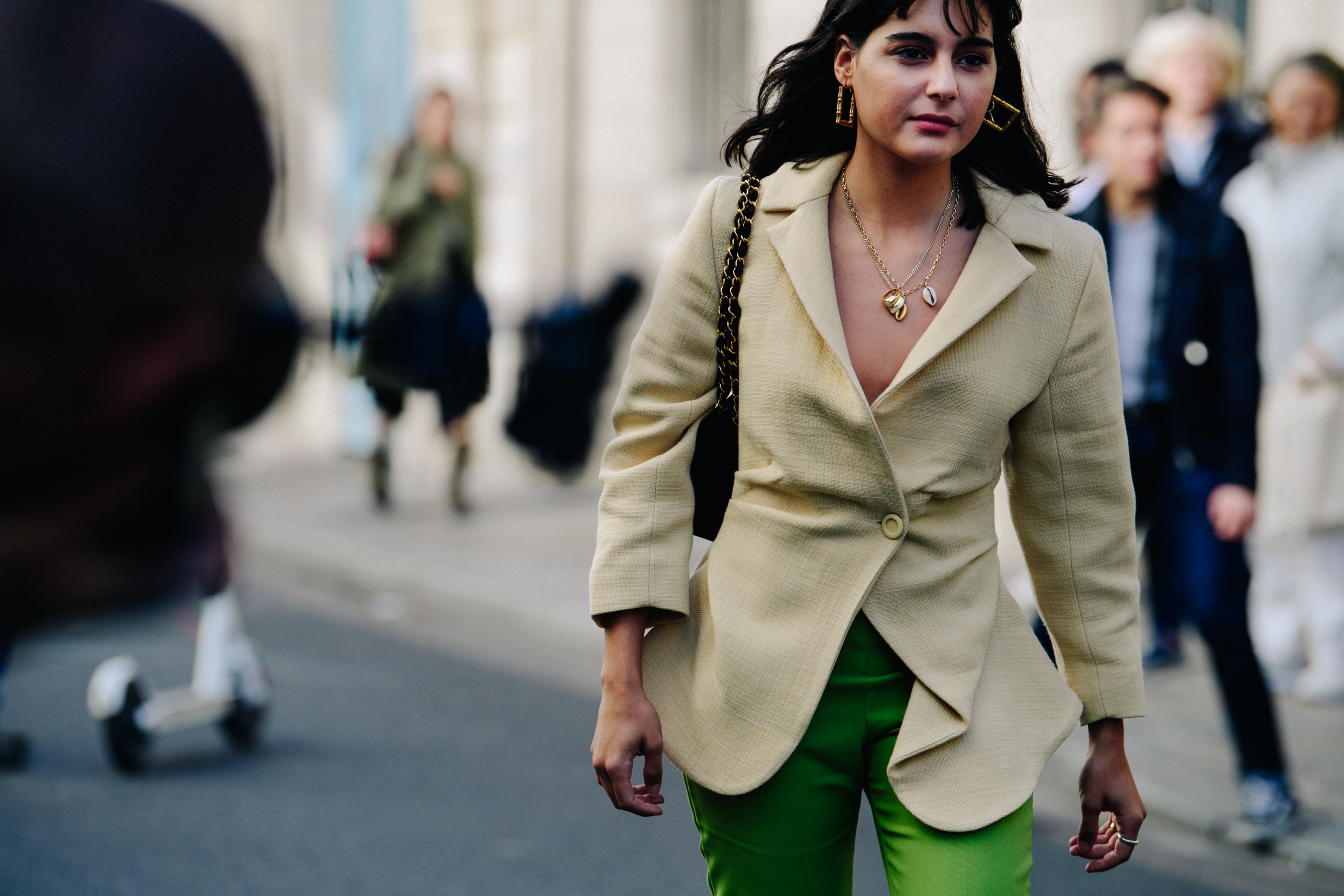 Woman wearing green pants