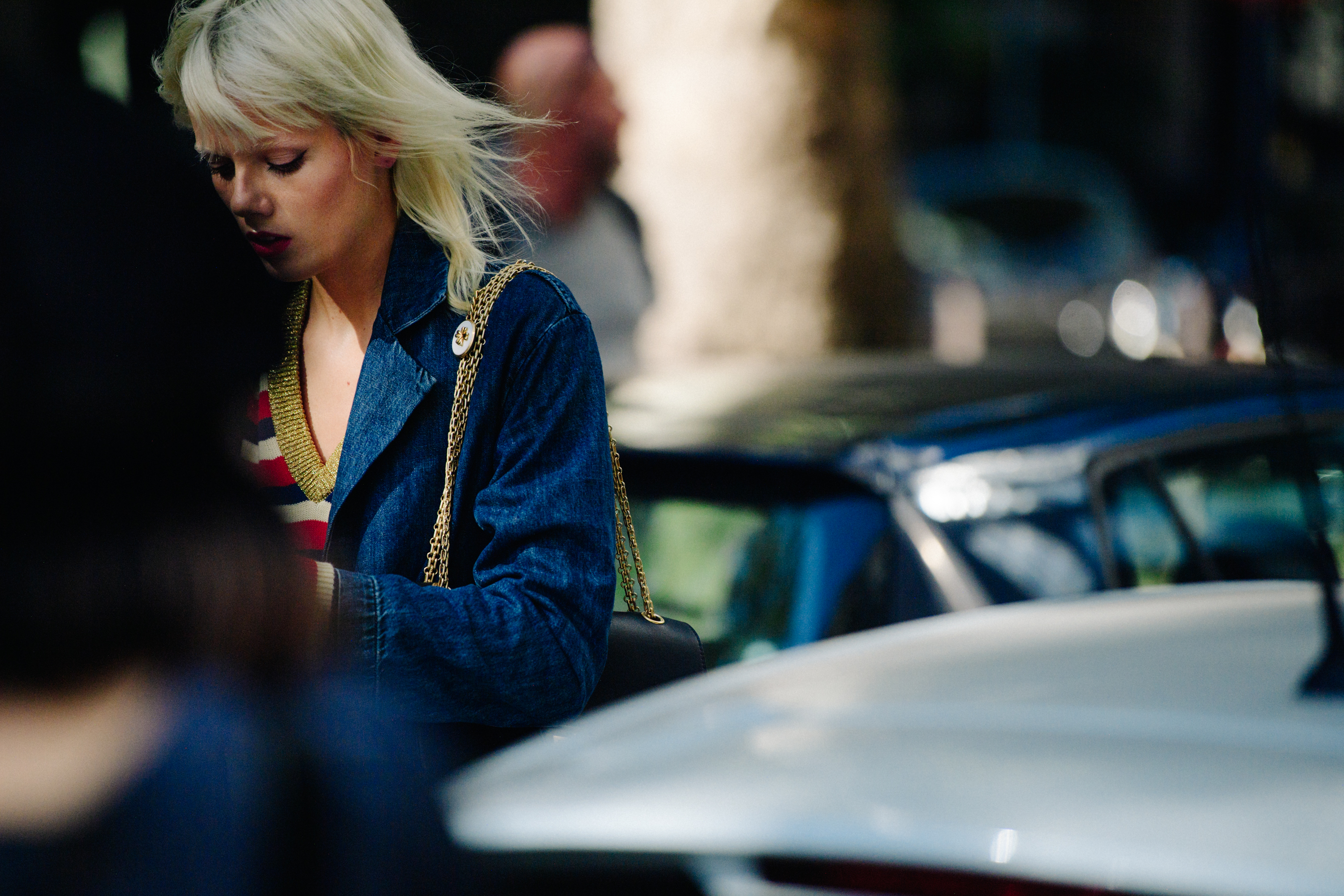 Dutch model wearing denim jacket