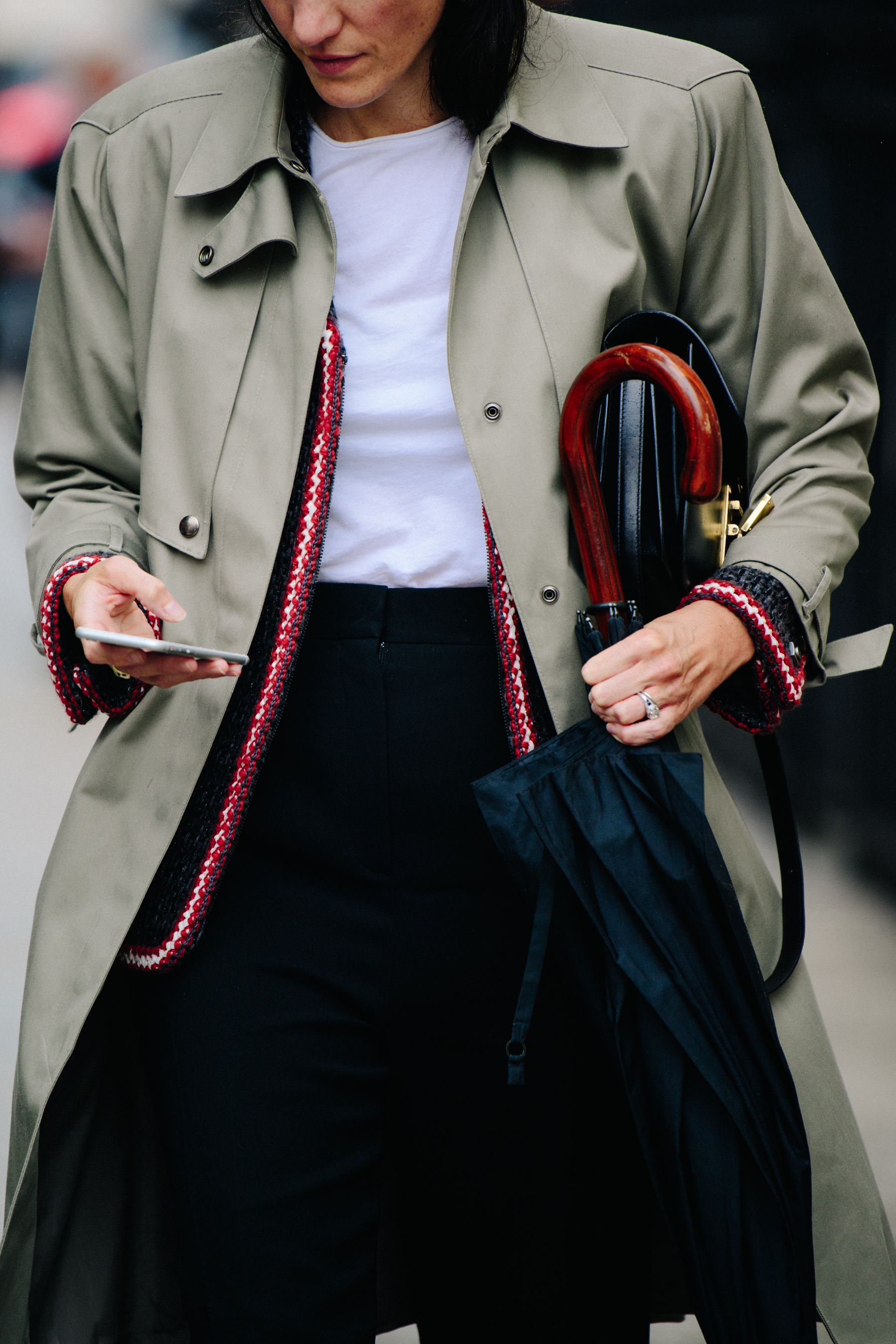 Woman wearing grey coat