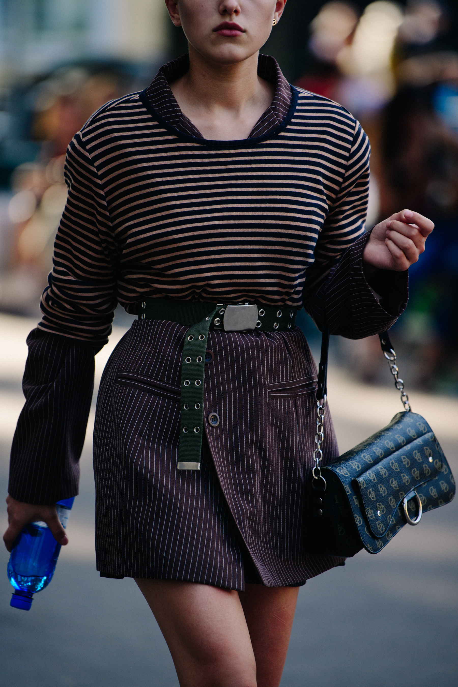 Woman wearing striped tee shirt